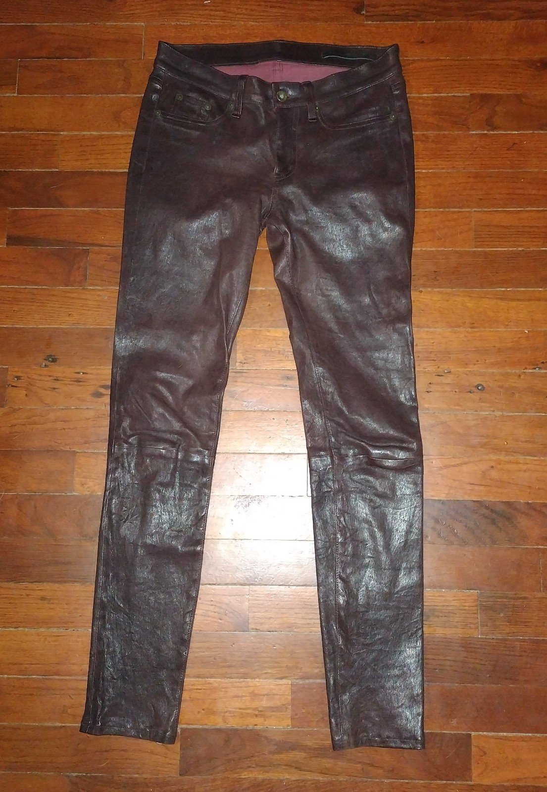 Rag and Bone Women's Size 27 Washed Burg 100 Percent Lamb Leather Pants