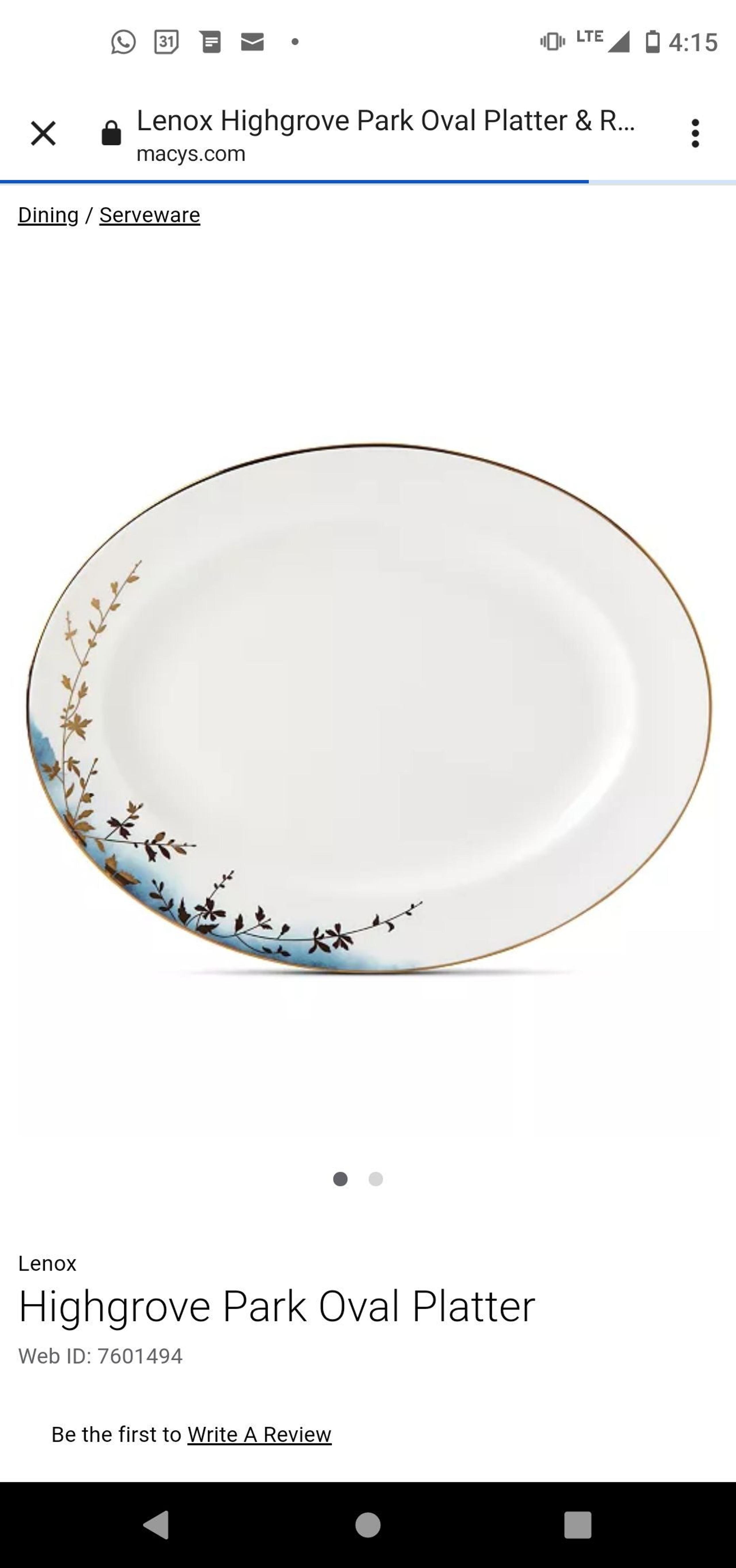 Lenox Highgrove Park 16-Inch Oval Platter