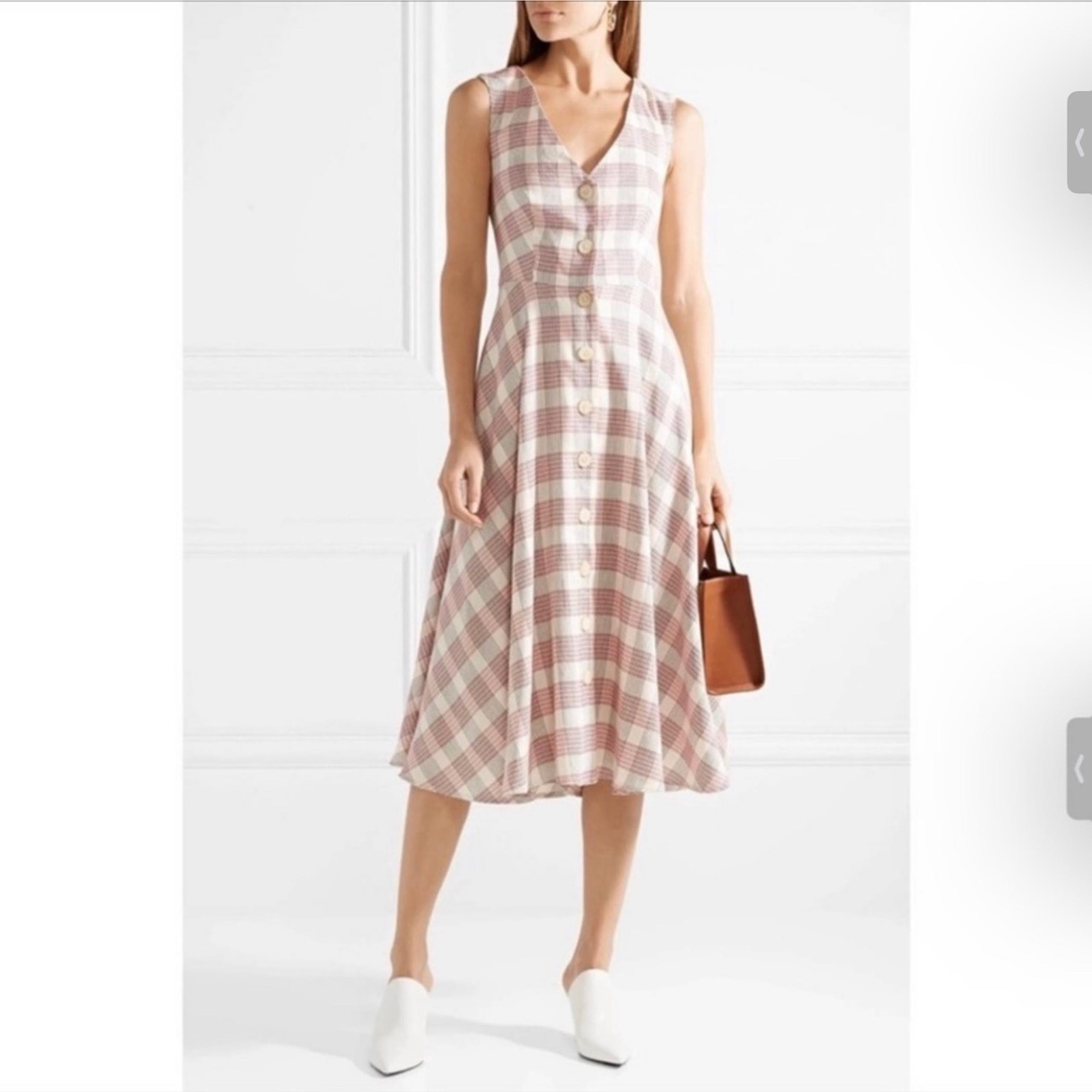VERONICA BEARD Finn ecru checked crepe midi dress Sz 8