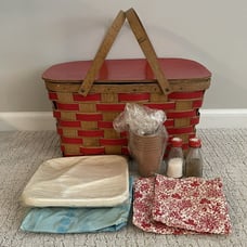 Vintage 1950s Wov-N-Wood By Jerywil Red Wood Wicker Picnic Basket RARE VGC