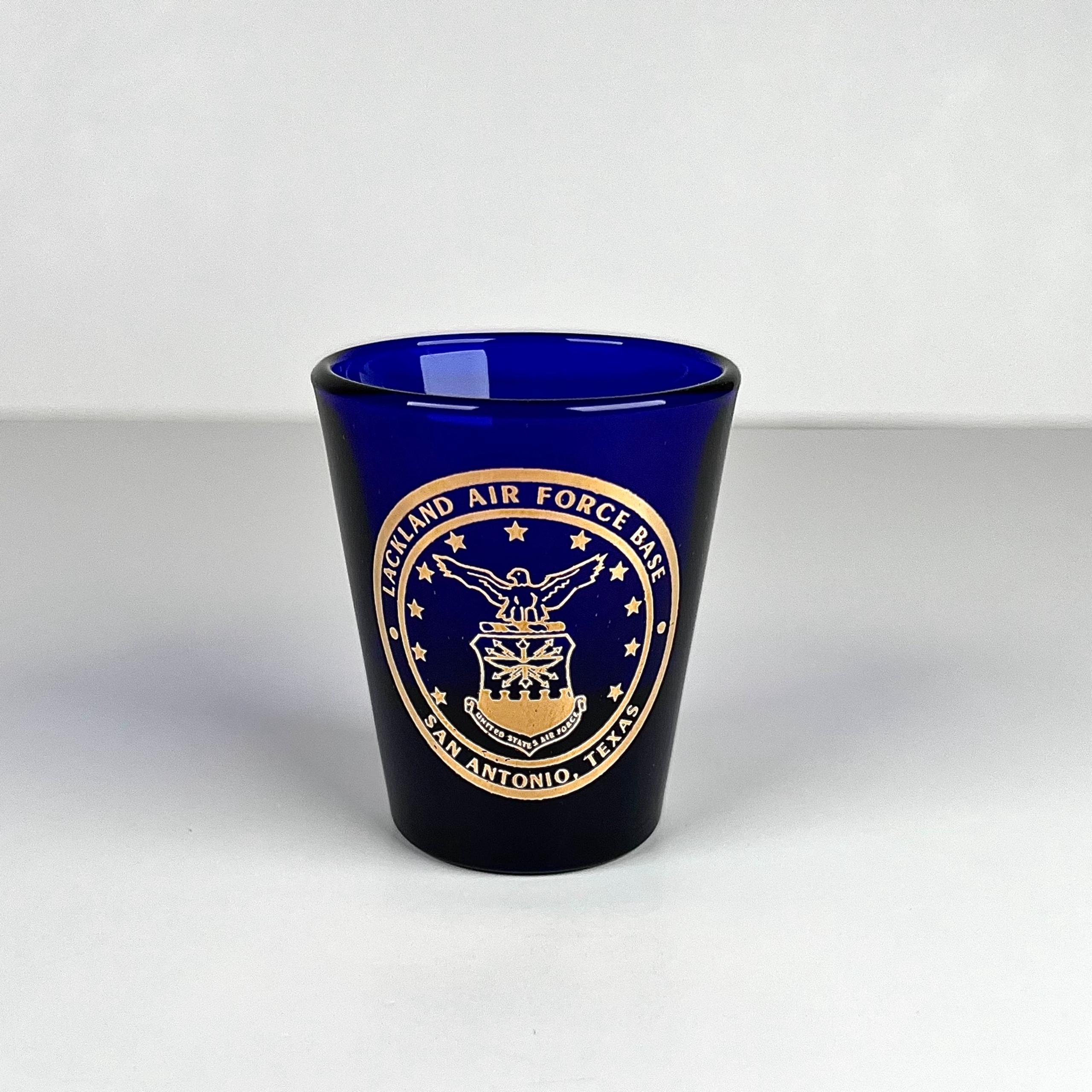 Lackland Air Force Base Shot Glass Cobalt Blue w/ Gold Military San Antonio TX