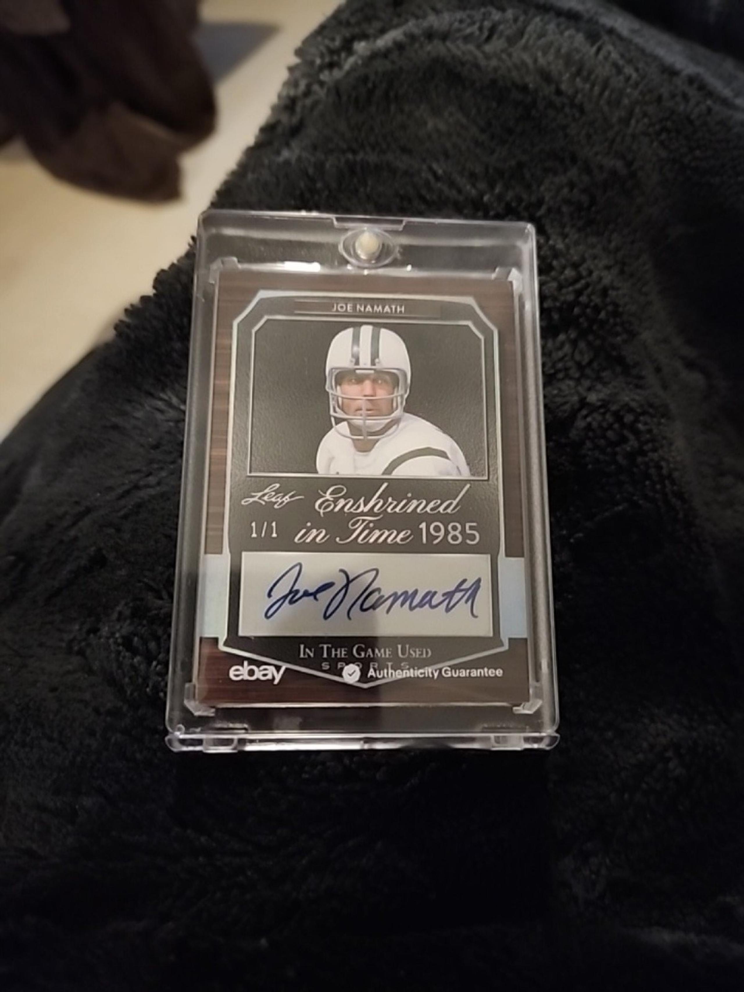 JOE NAMATH AND RODGER STAUBACH 1/1 AUTOGRAPHED 2024 LEAF IN THE GAME USED