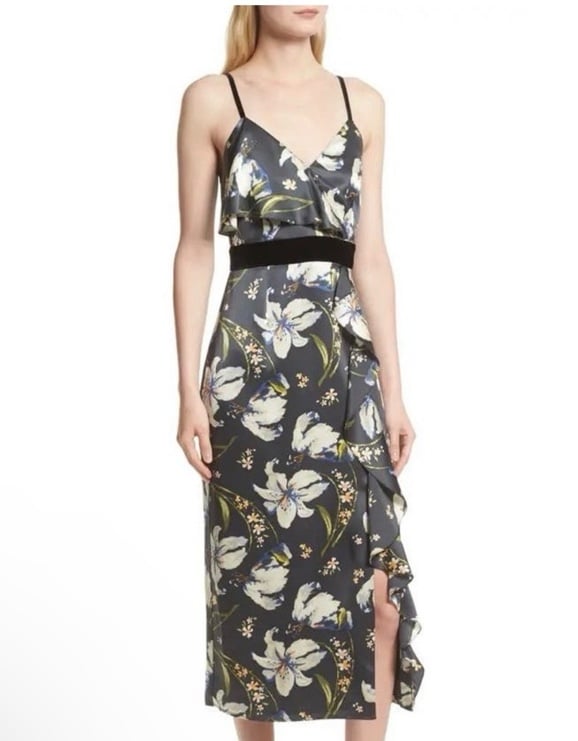 EUC Cinq a Sept Leemay Floral Midi Ruffle Dress