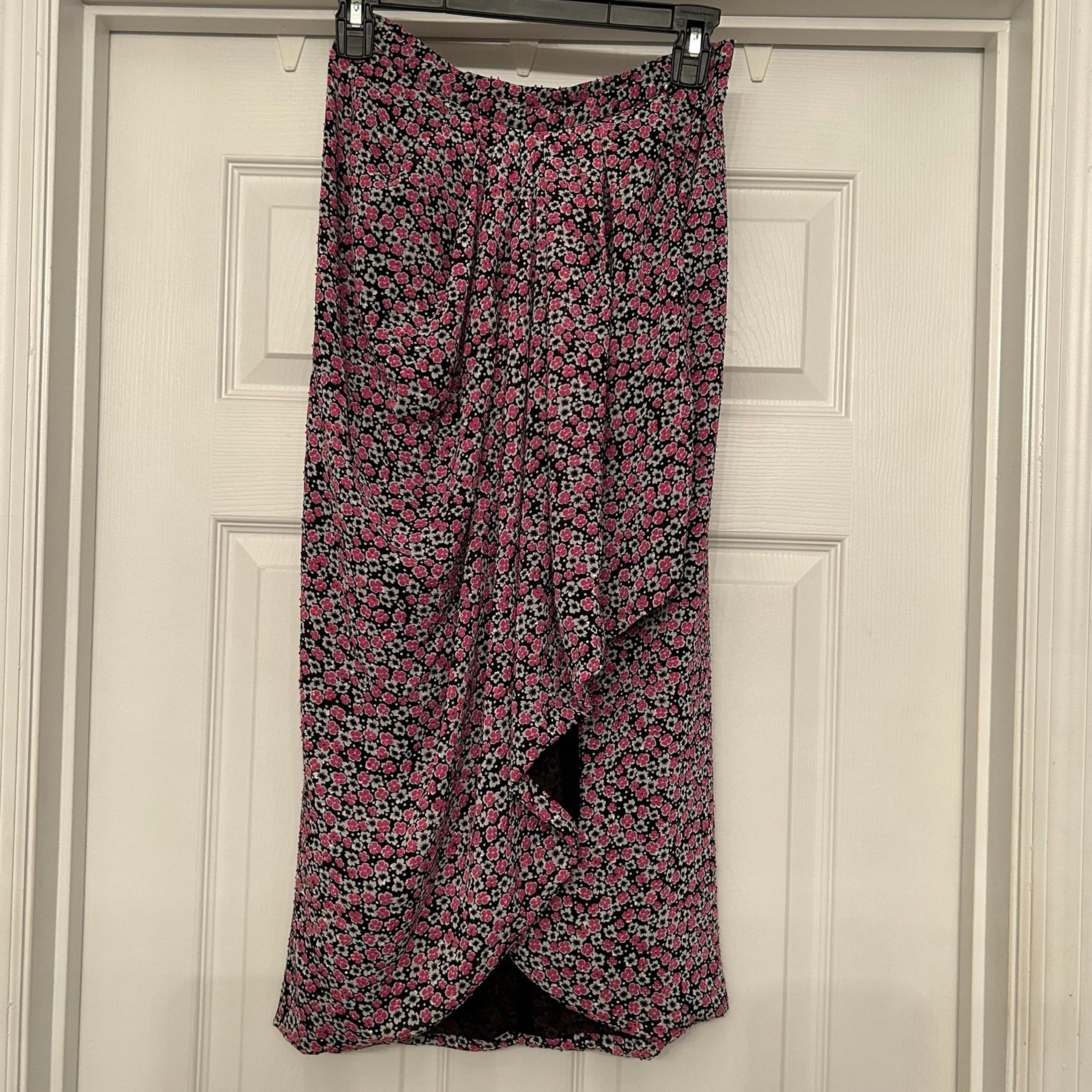 Rachel Zoe NWT Midi Length Ruffle Black/Pink Floral Skirt