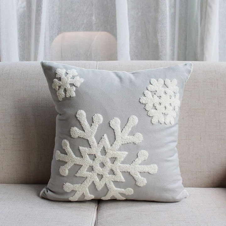 Soft Snowflake Canvas Cotton Throw Pillow Covers 18x18
