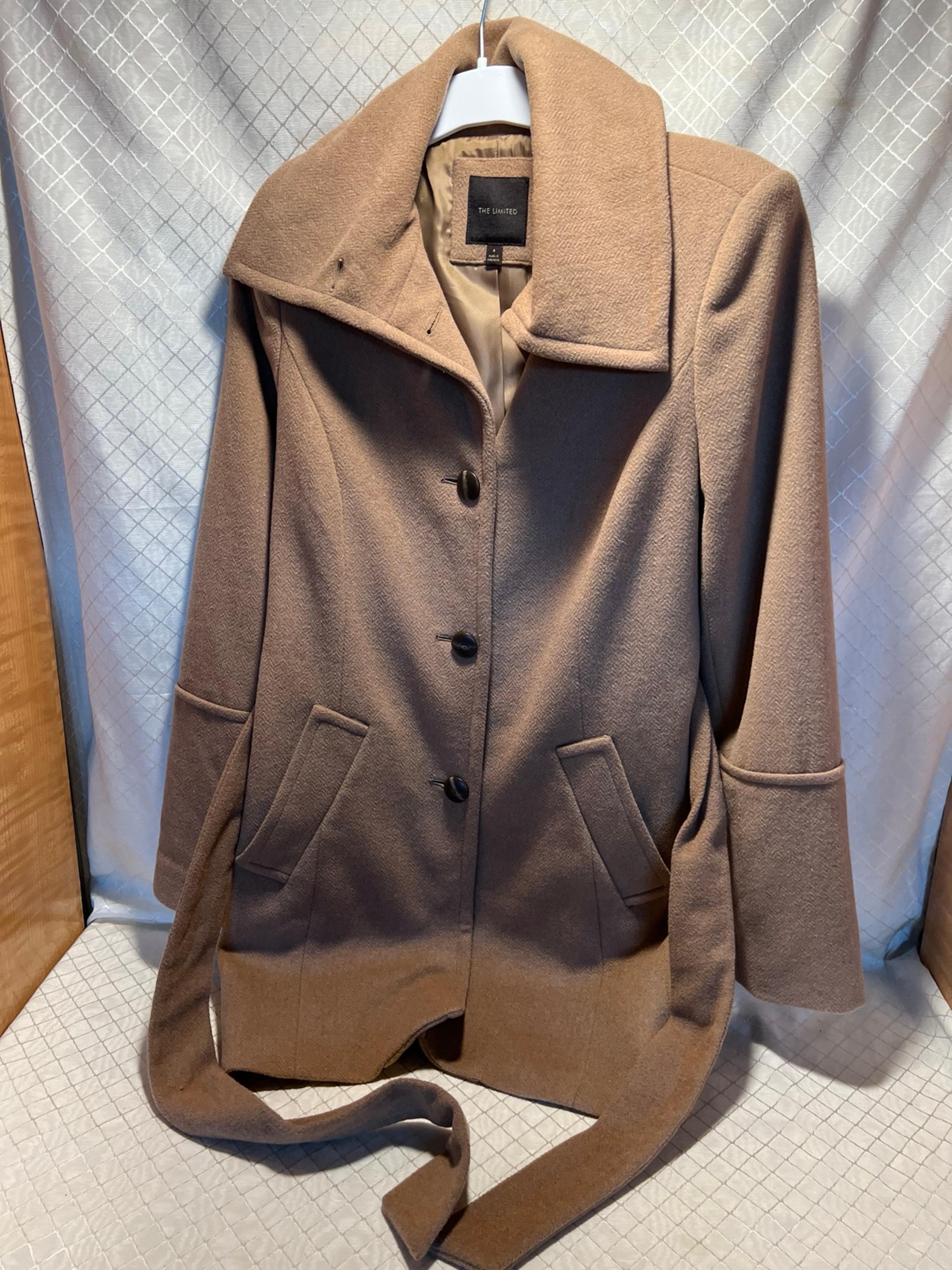 The Limited Women's Beige Tie Waist Wrap Casual Peacoat Jacket Coat Size Small