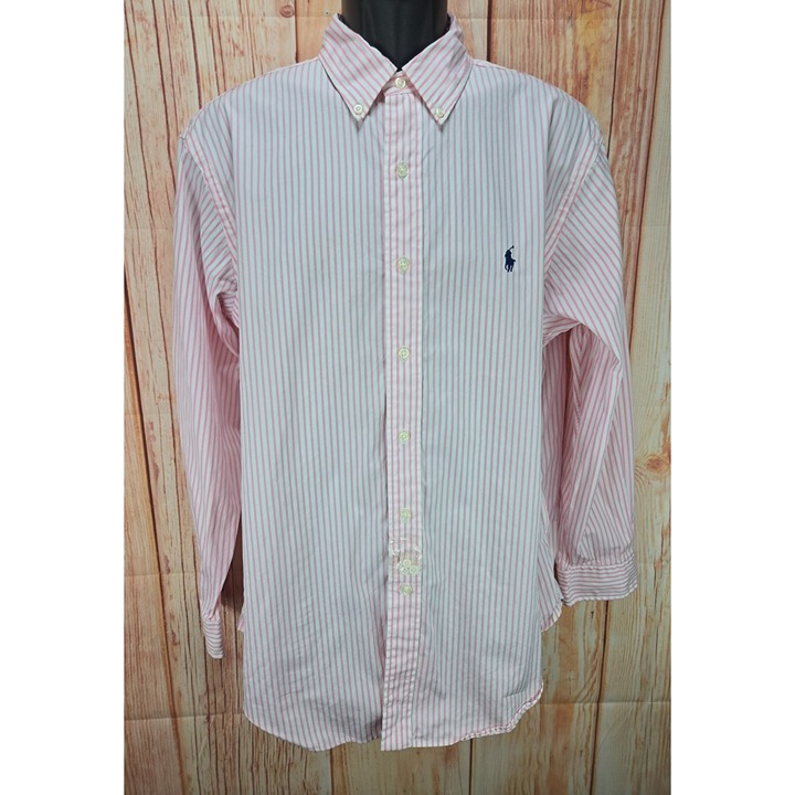 Ralph Lauren Mens Pink Striped Button-Down Shirt Classic Fit Size 16.5/32-33 LG