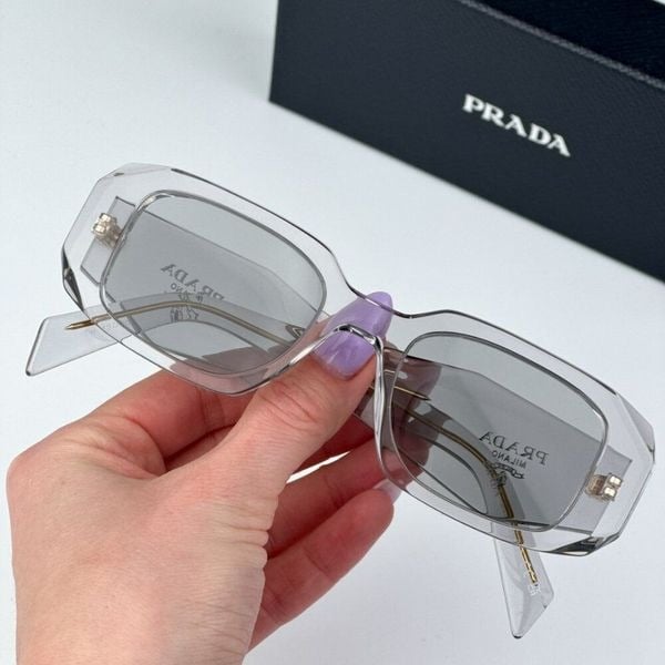 Prada PR17WS 12R30B BRAND NEW Sunglasses Transparent Grey Rectangle Unisex