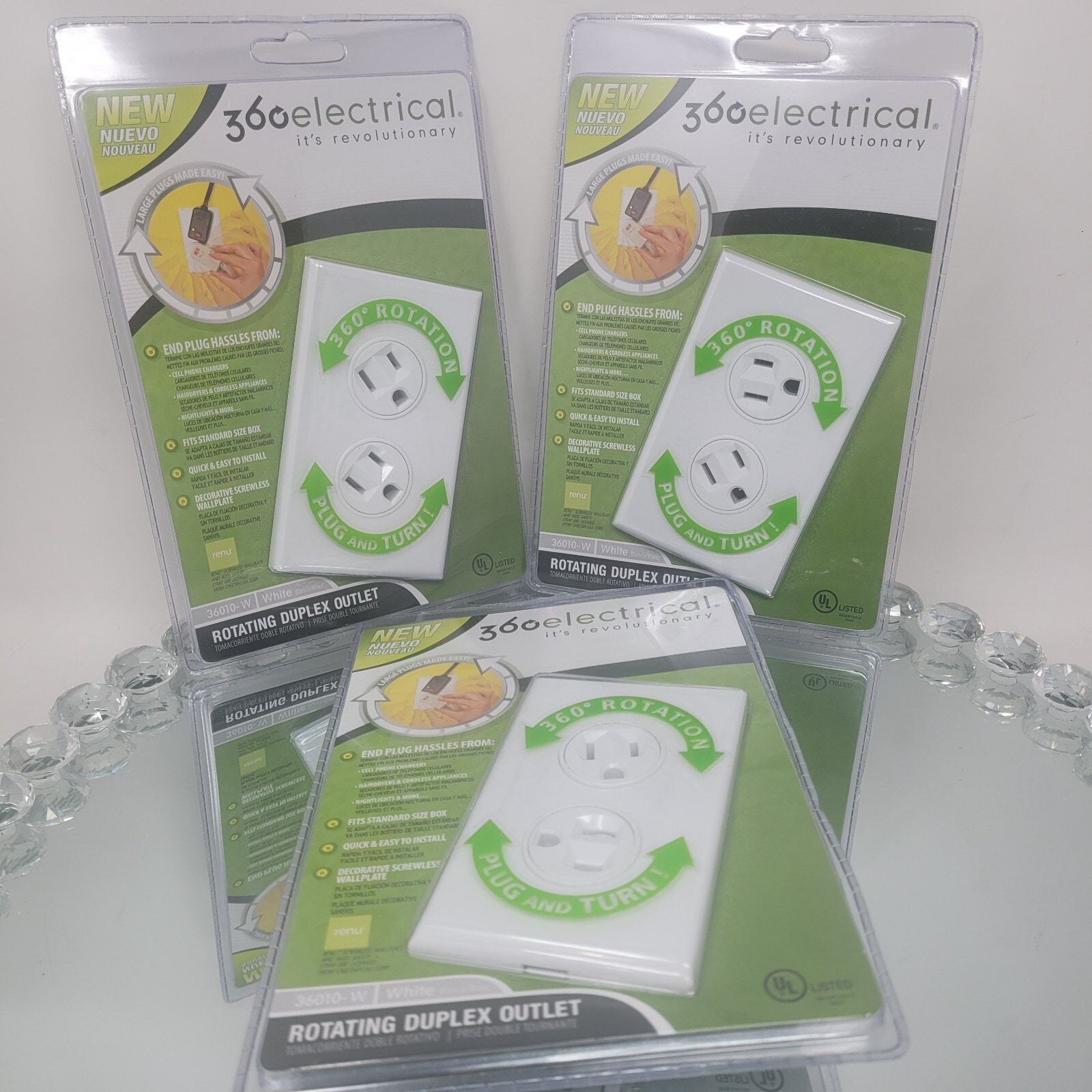 360 Electrical Rotating Dual Duplex Outlet White 360 Degree Rotation 3 Pack NEW