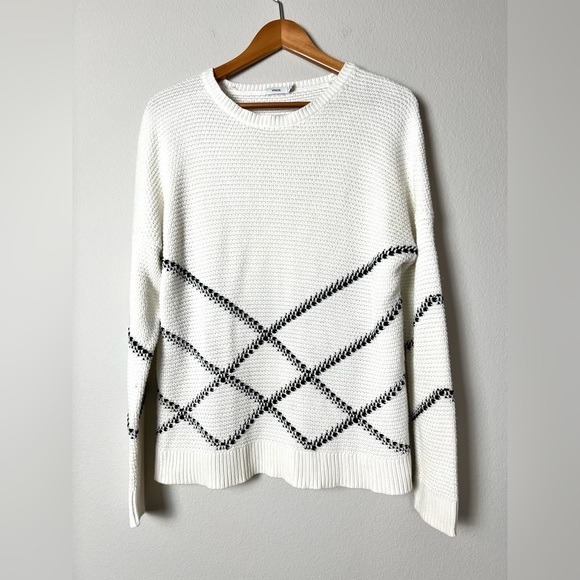 Vince Classic Thick Knit Sweater With Stripes Old Money Preppy Size Medium