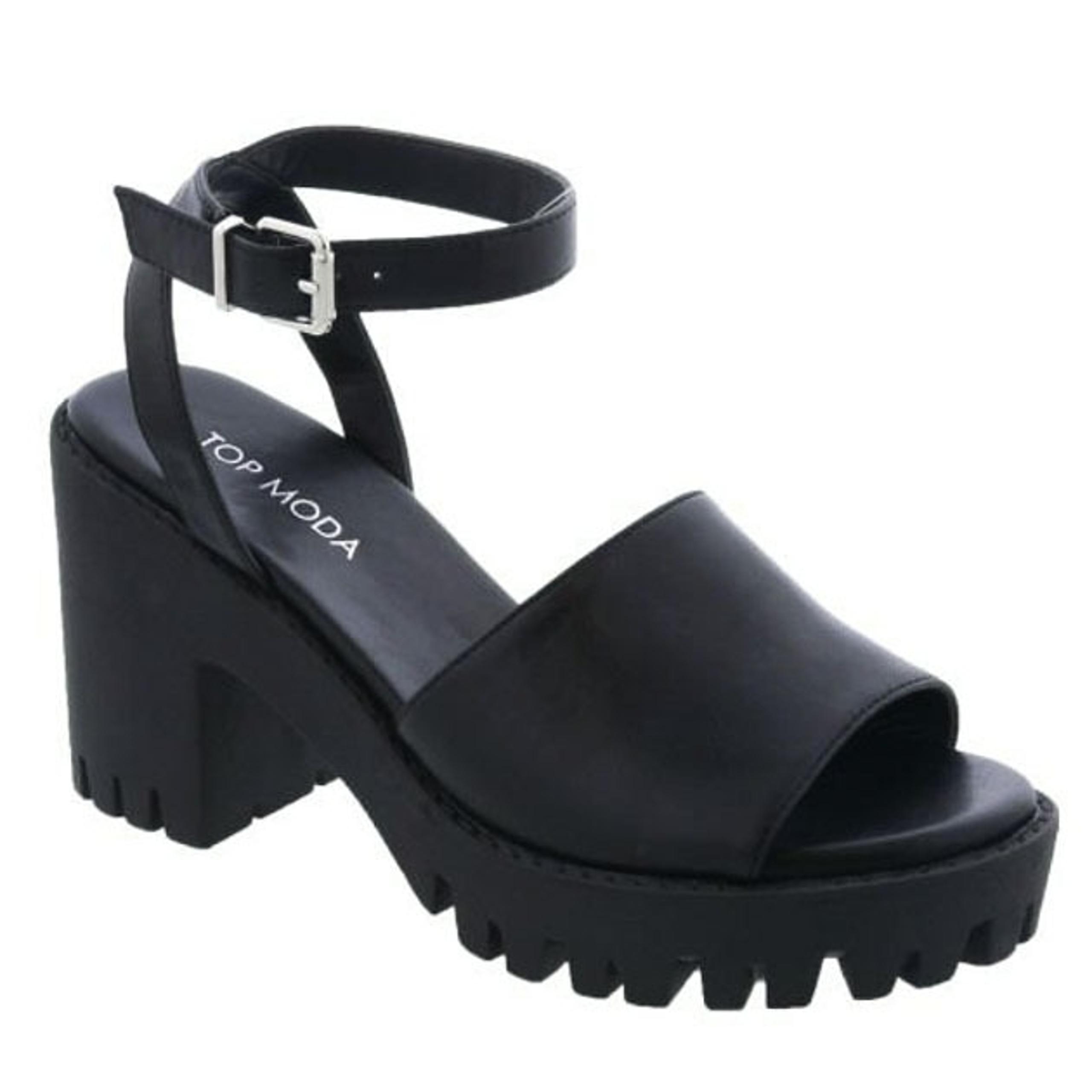 New Women Black Platform Chunky Heel Sandals Size 7.5
