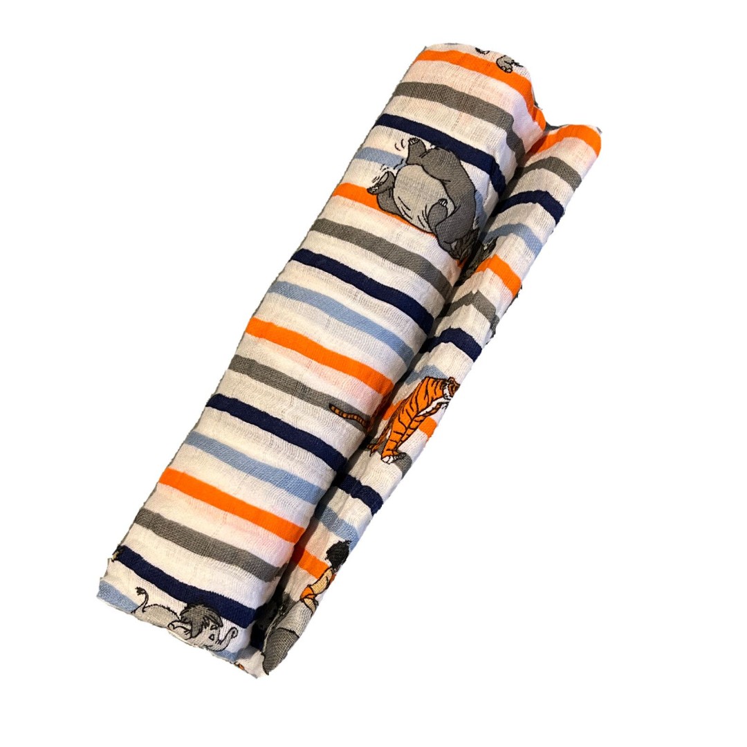 Disney Baby JUNGLE BOOK Aden + Anais Muslin Blanket Orange Blue Stripe Tiger NEW