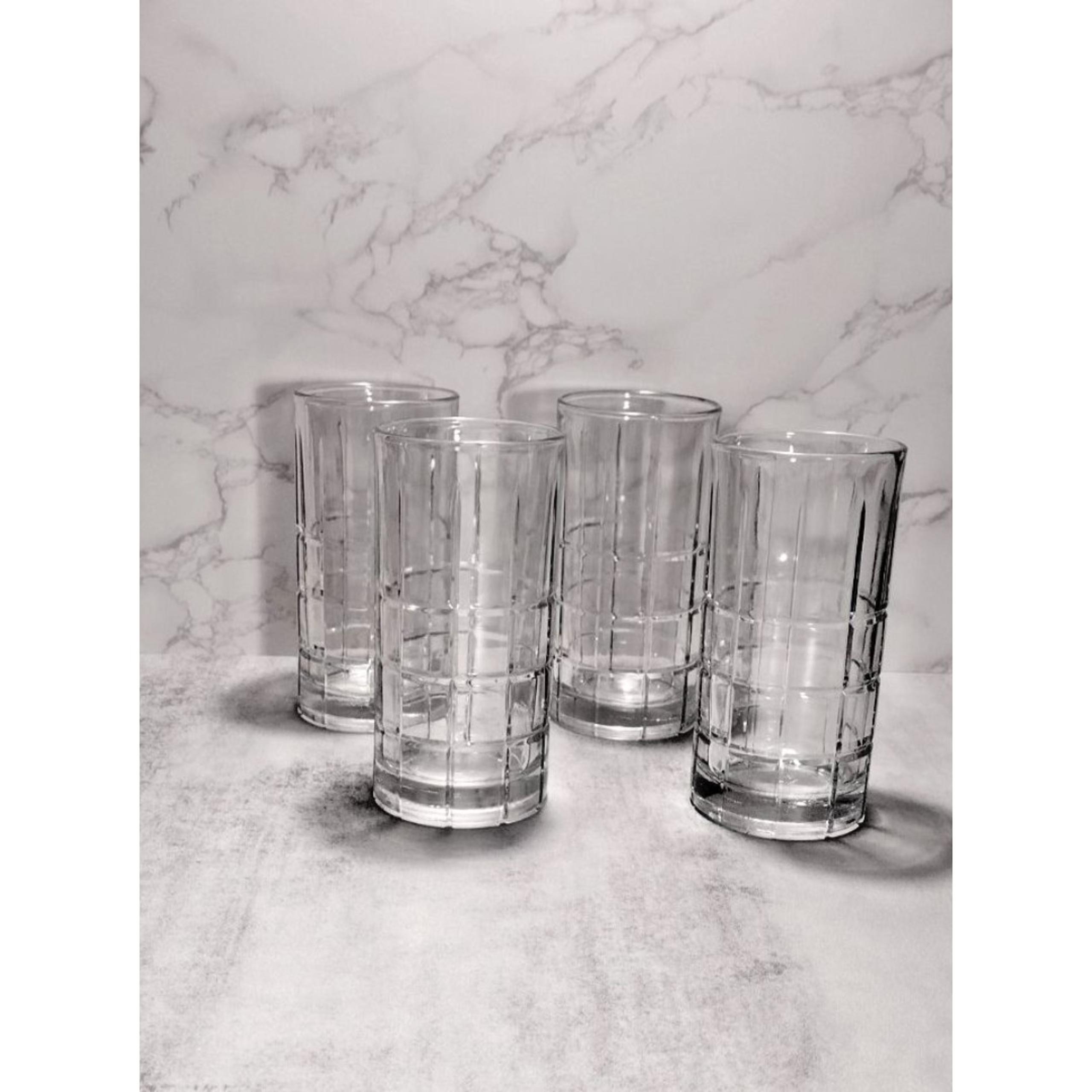 4 Anchor Hocking Tartan Drinking Glasses Tumbler Clear Manchester 16oz Vintage