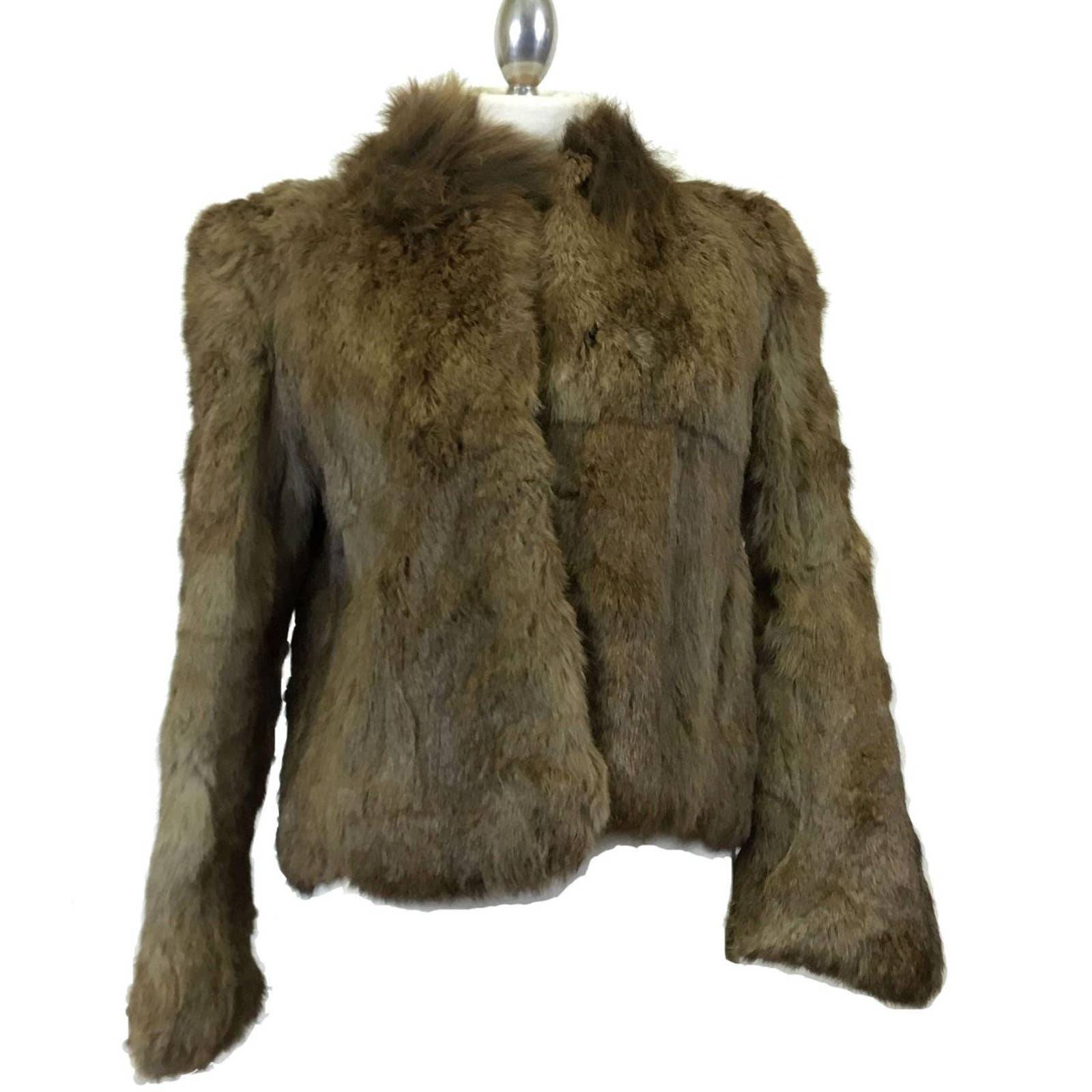 80s Brown Rabbit Fur Fox Collar Jacket