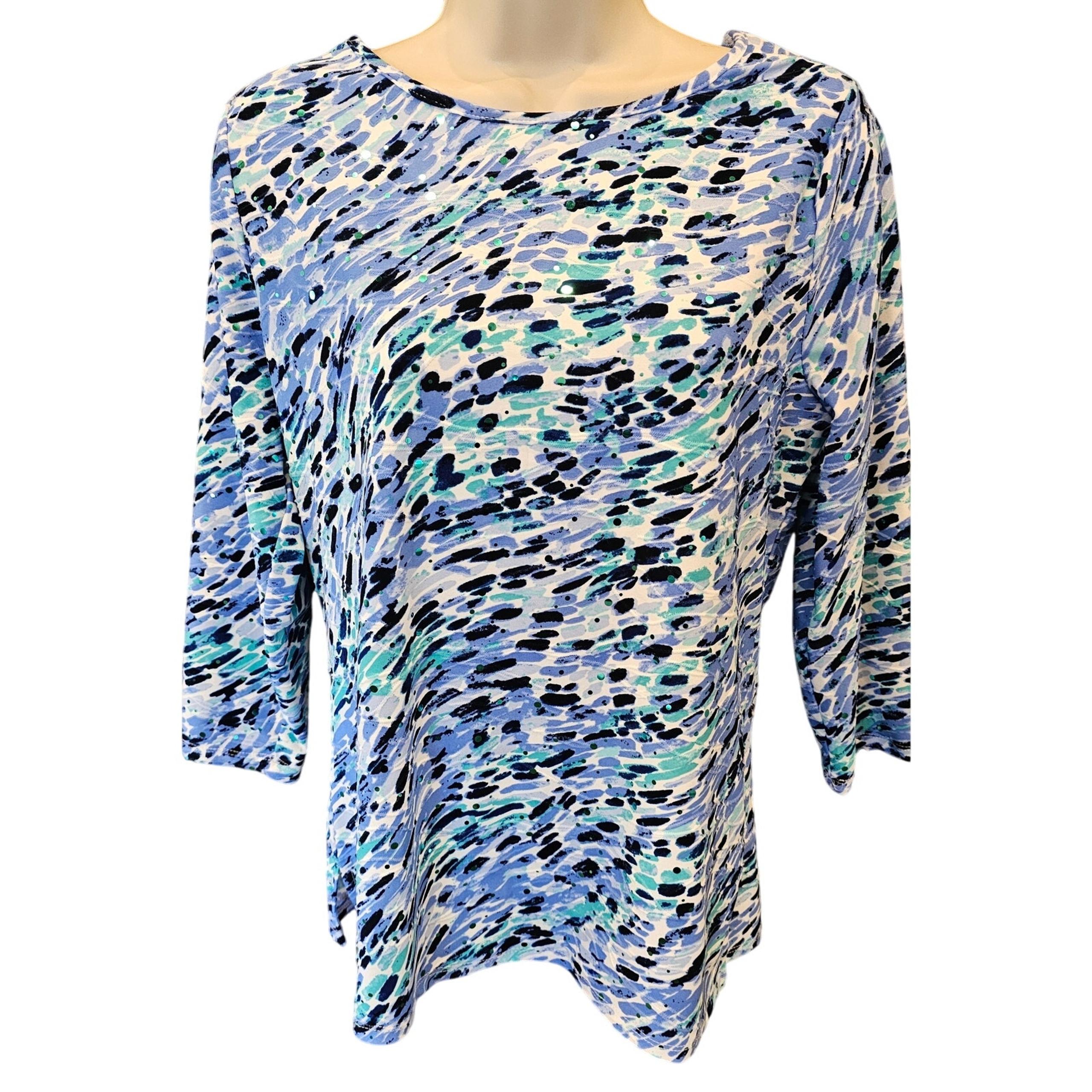 Emily daniels sequin sparkle leapord print blue sz S EUC career casual vintage
