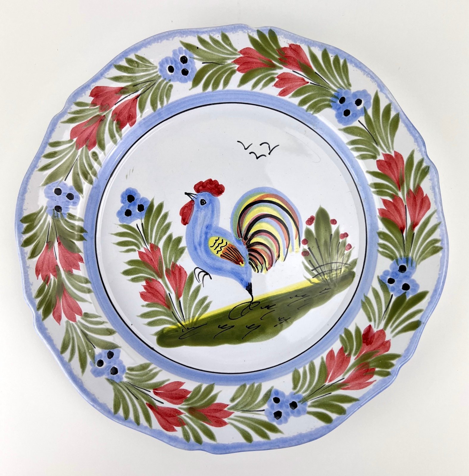 Henriot Quimper France Multicolor Rooster 10 Wall Hang Plate Hand Painted