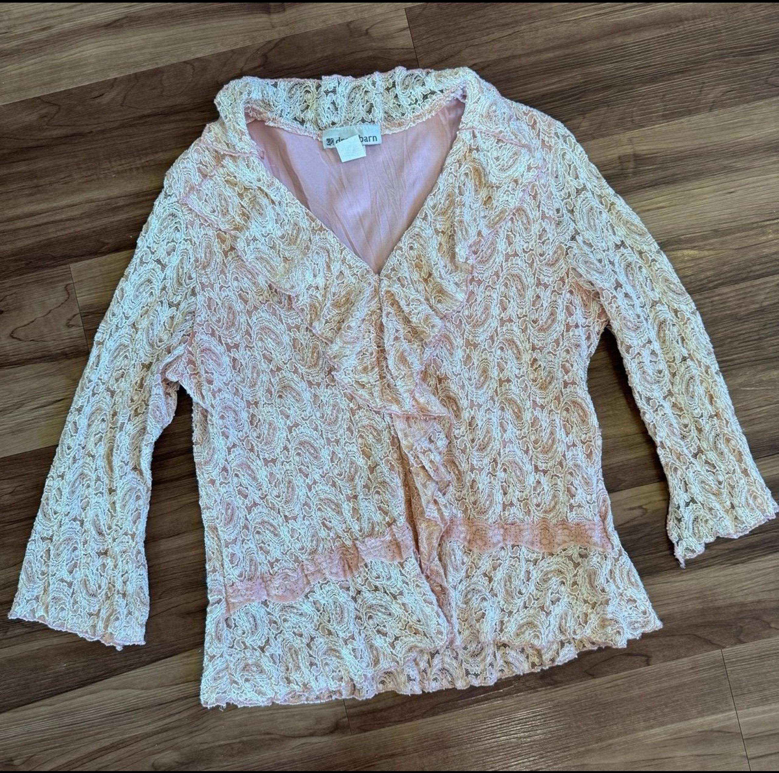 Dress Barn Pink lace blouse size Large