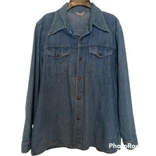 VTG 70s Montgomery Ward Men’s Denim Chambray Snap Front Shirt Work Ranch XL