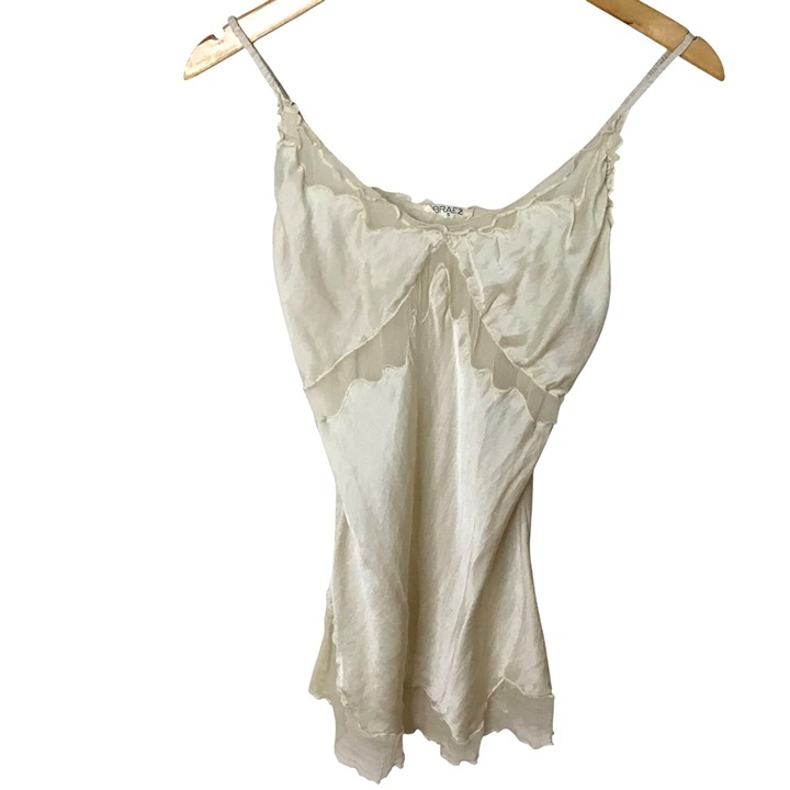 Braez 100% Silk Vintage Style Slip Camisole Top Women Ivory Hollywood Regency Sz