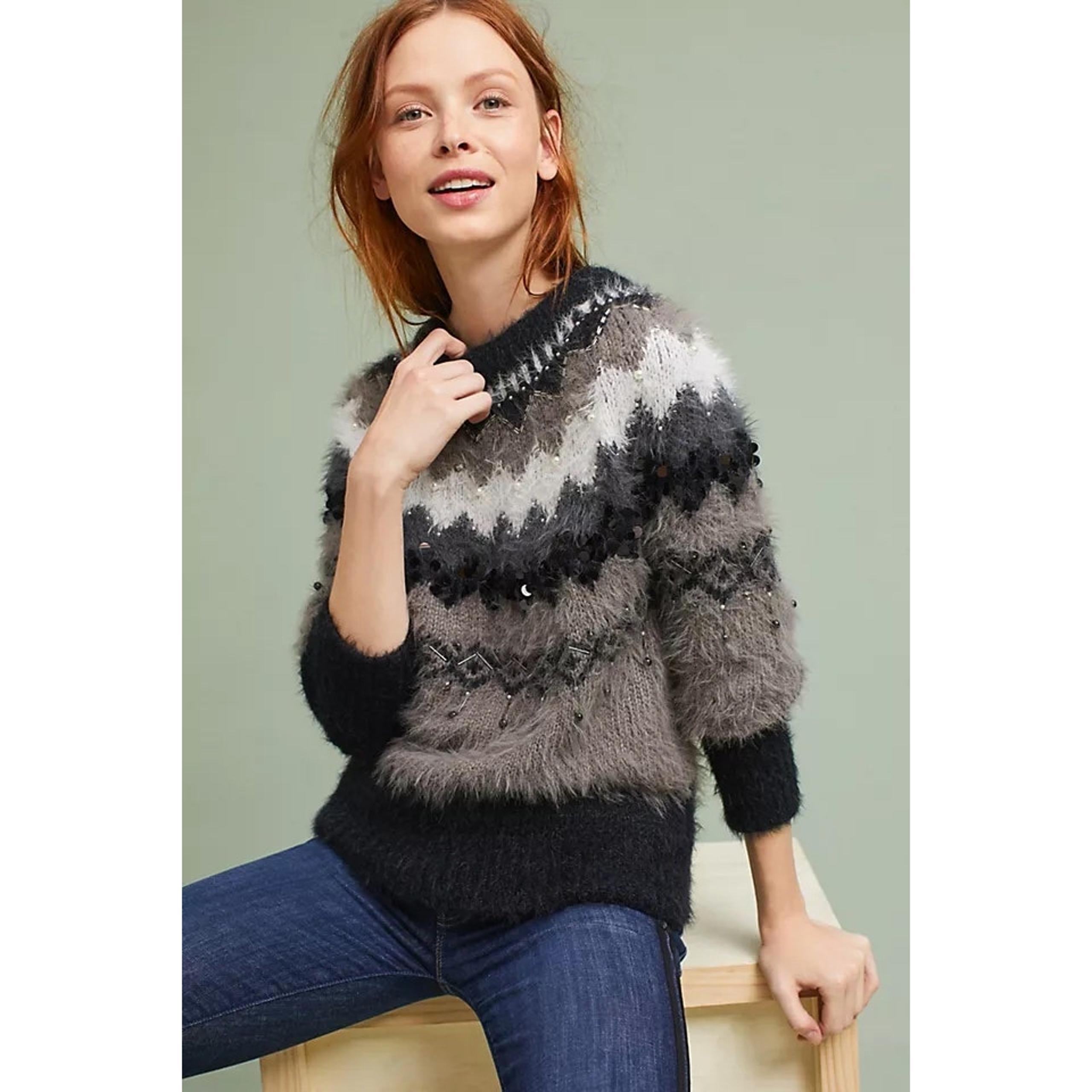 Anthropologie Sleeping On Snow Fair Isle Bubble Sleeve Pullover Sweater SZ M