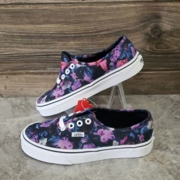 New VANS Authentic Warped Floral Black Purple Pink Blue Sneakers