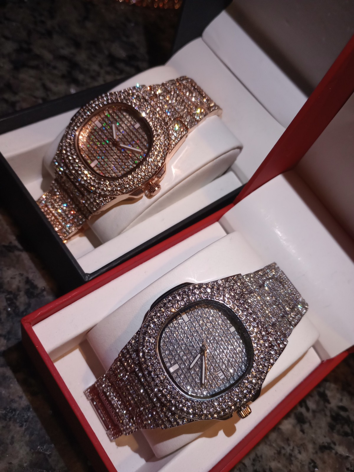 Rose and white gold two watches Real Diamonds, but they’ve been produced in the