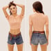 For Love & Lemon Phoebe Pointelle Polo Sweater Sherbet Size M Sweet Coquette