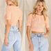 For Love & Lemon Phoebe Pointelle Polo Sweater Sherbet Size M Sweet Coquette