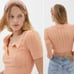 For Love & Lemon Phoebe Pointelle Polo Sweater Sherbet Size M Sweet Coquette