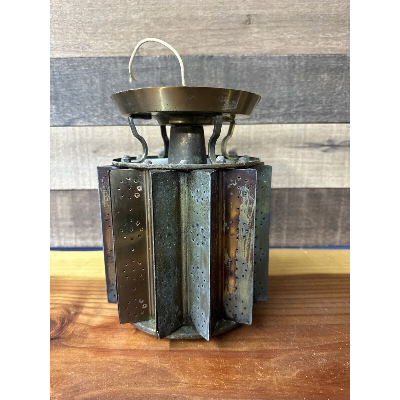 Vintage Brass Ceiling Light Punched Holes Patina 9”