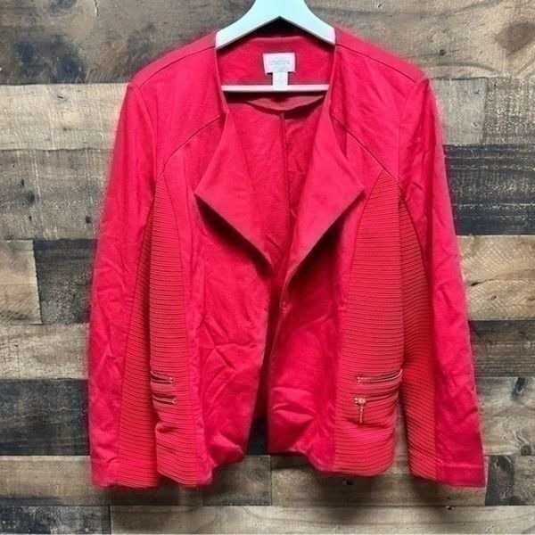 Chicos Jacket Moto Renaissance Red Gold Zippers Womens Sz 2 US L