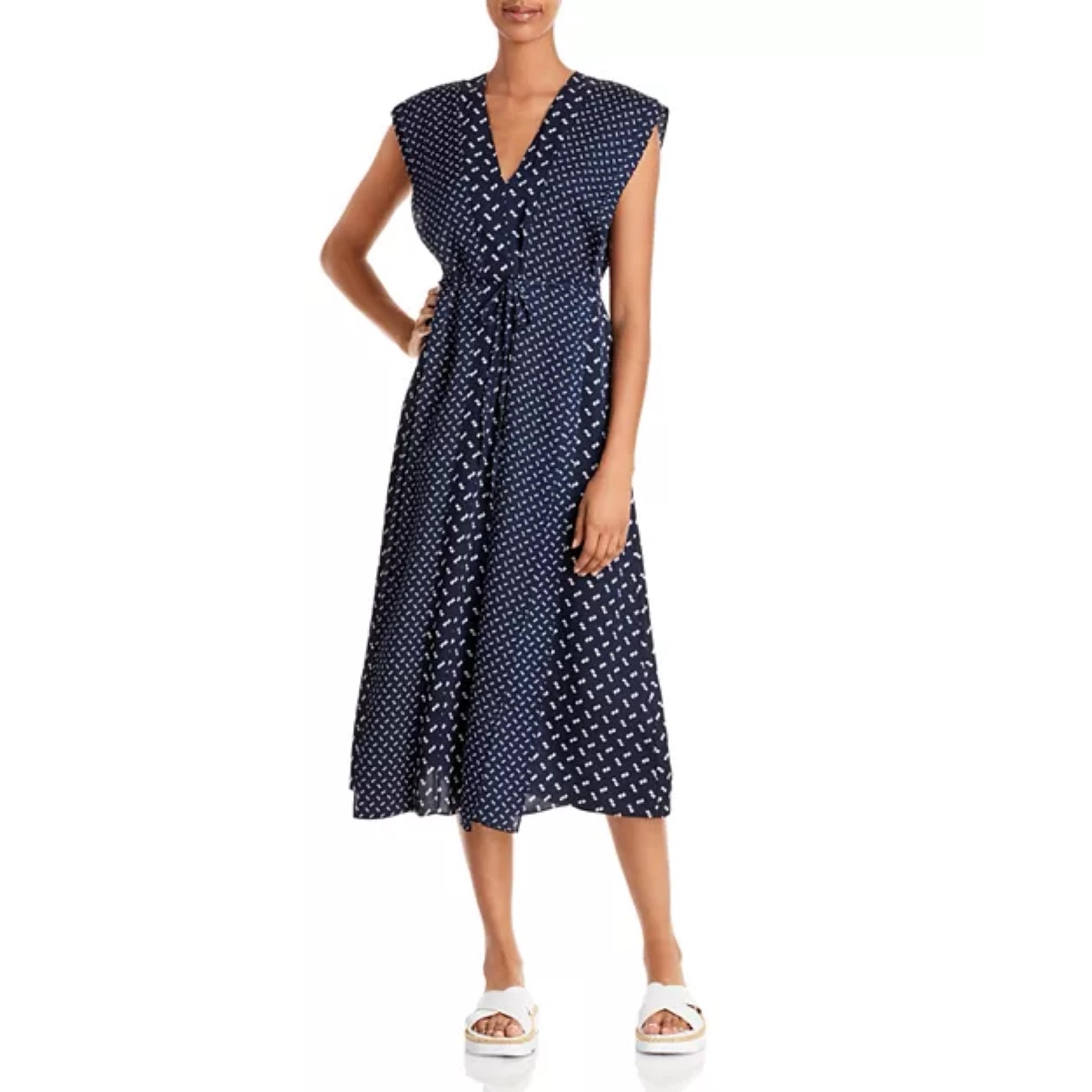 Theory Micro Link 100% Silk Georgette Overlay Dress In Blue Navy NWT Size S