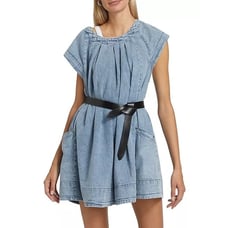 Free People Marcel Chambray Minidress Scoop Neck Cap Sleeves Front Pockets Sz S