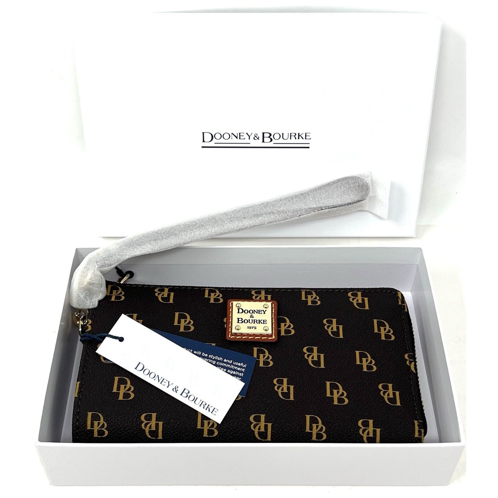 Dooney & Bourke Gretta Folded Zip Wristlet Wallet Purse Brown Tmoro Logo NWT