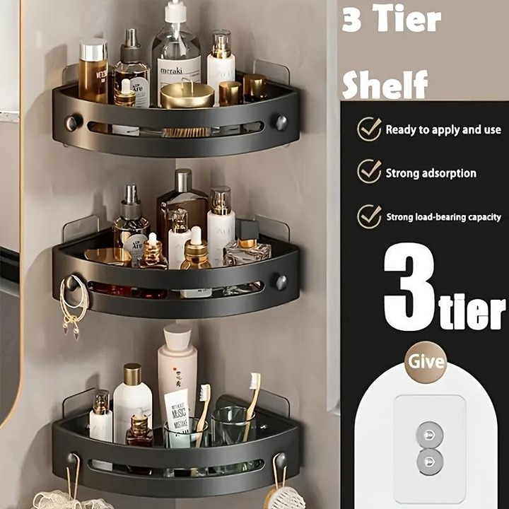 3-Pack Plastic Black Triangle Shower Caddy