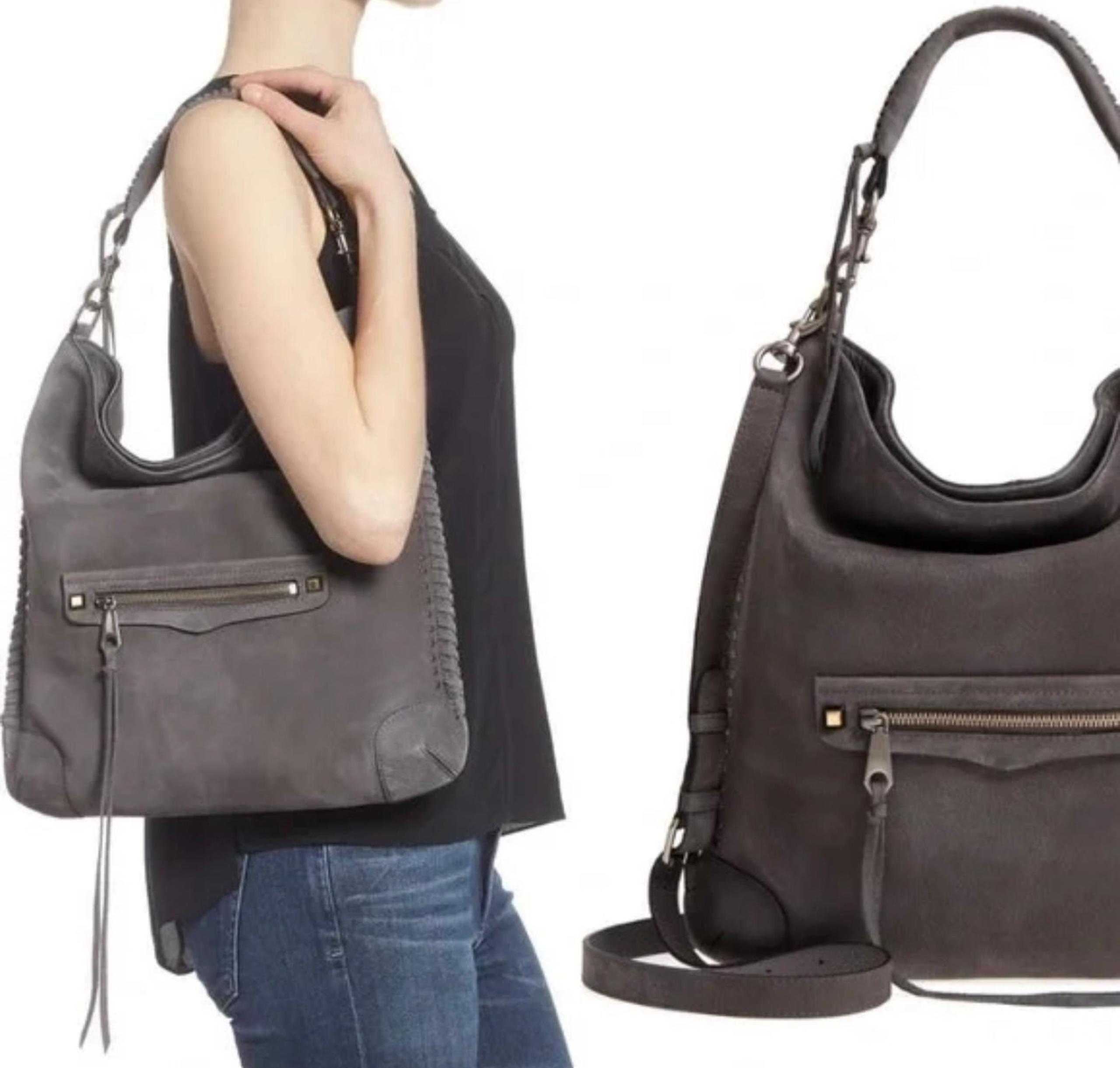 Rebecca minkoff Slim Regan stud Hobo crossbody shoulder bag taupe Gray