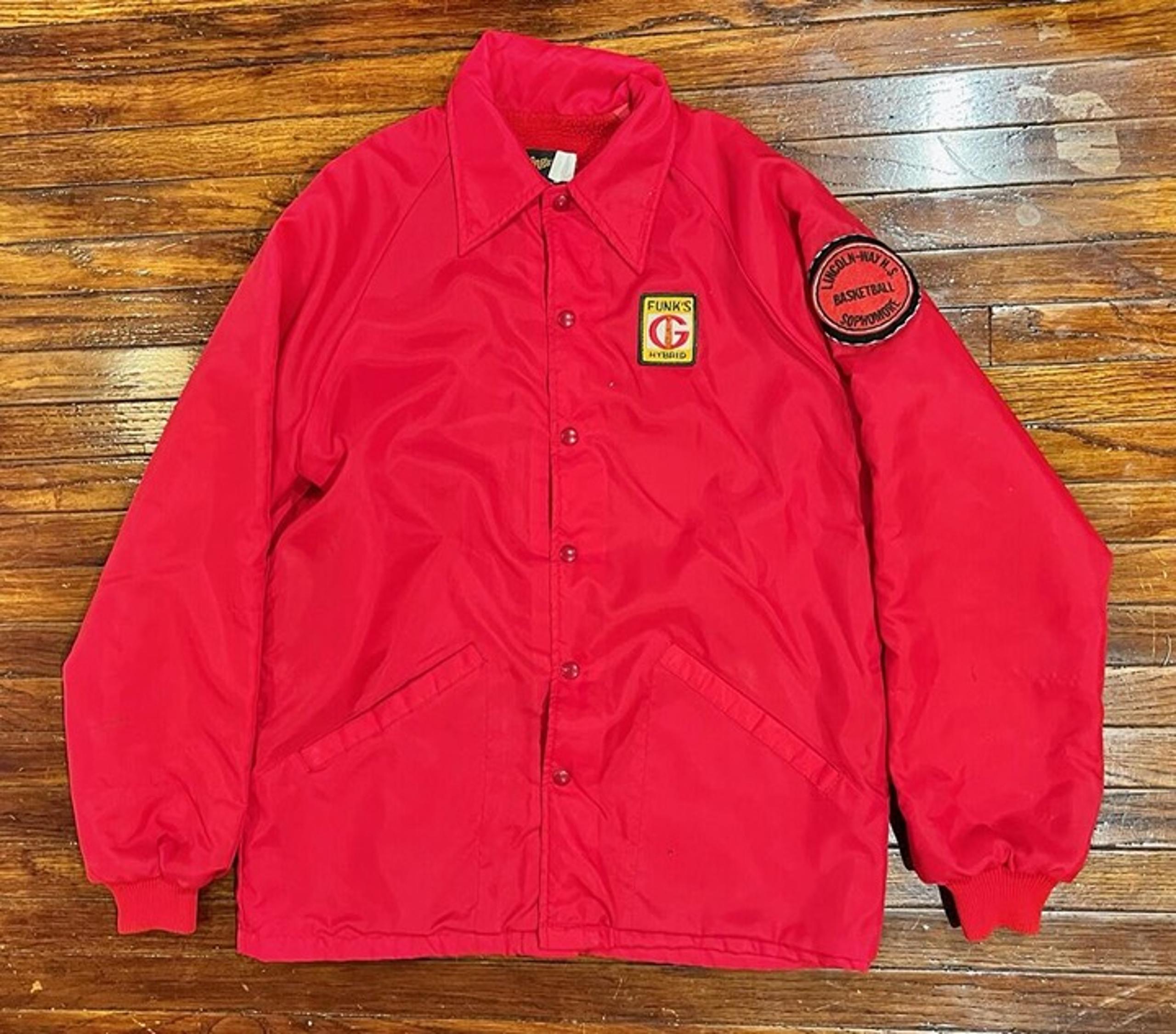 Vintage Swingster Mens Red Nylon Windbreaker Bomber Jacket Patches HS Medium