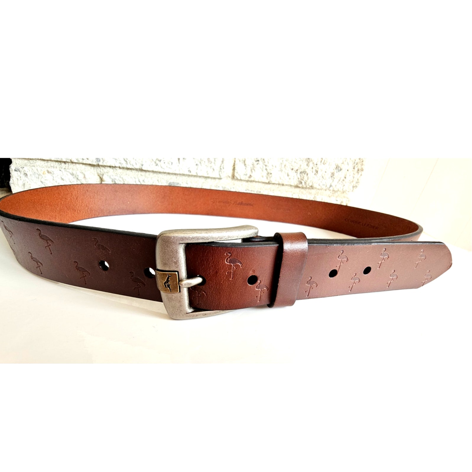 Tommy Bahama Engraved Flamingos Genuine Leather Belt Mens Size 36