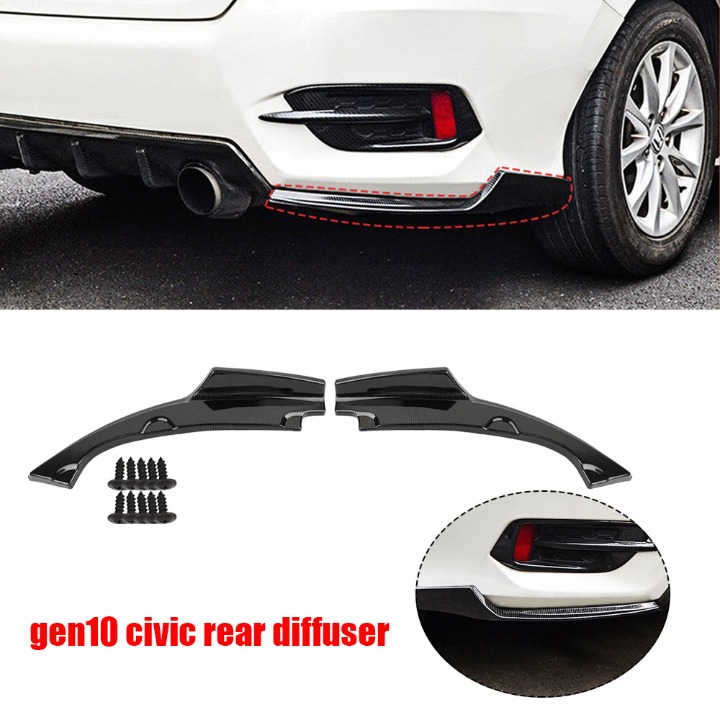 NEW 2016-2021 Honda Civic 4DR 2PCS Carbon Fiber Rear Side Diffuser Bumper Lip