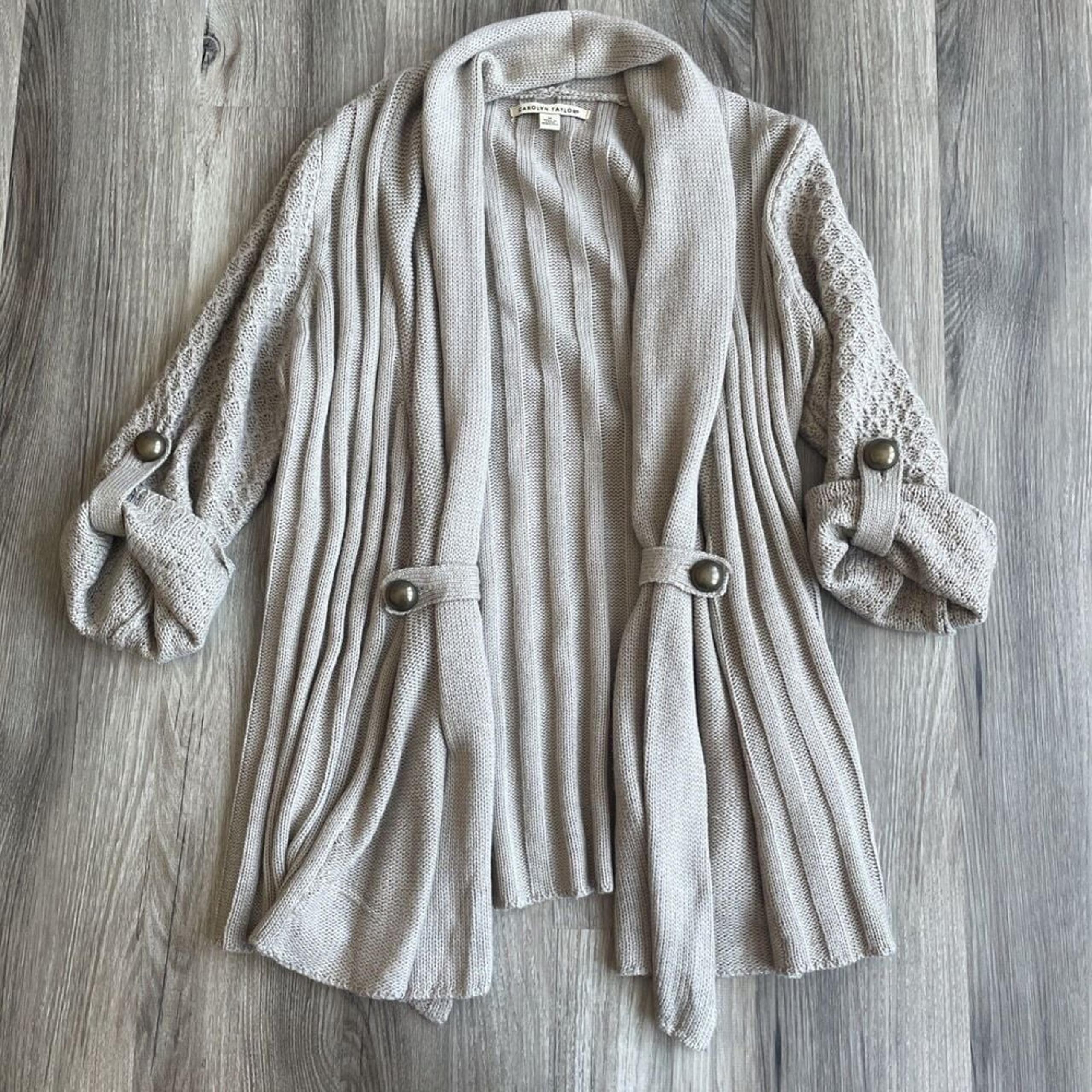 Carolyn Taylor Open Front Cardigan Sweater Chunky Knit Women's Size M Coastal