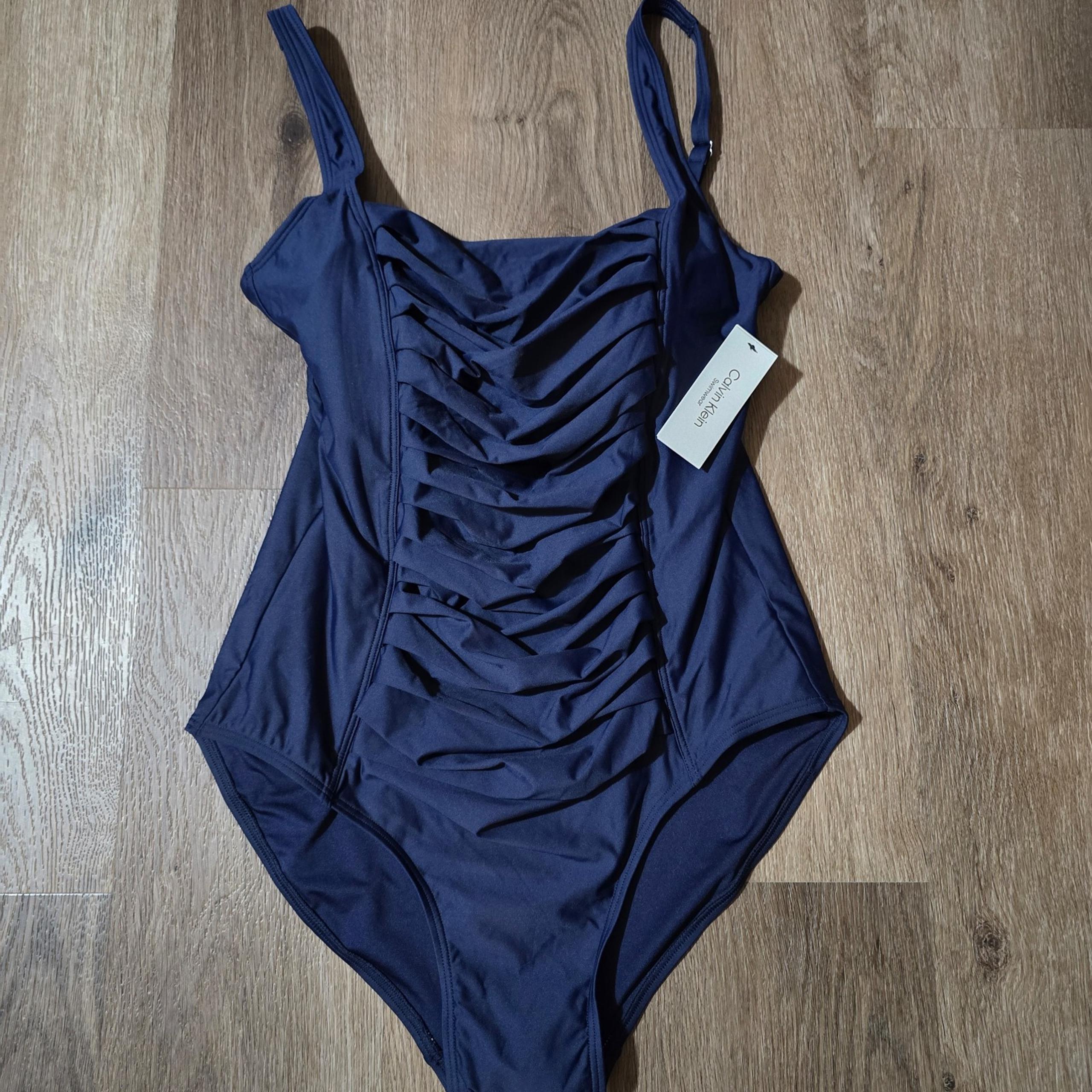 Calvin Klein Womens One Piece Pleated Bathing Suit Navy Blue NWT Size 18