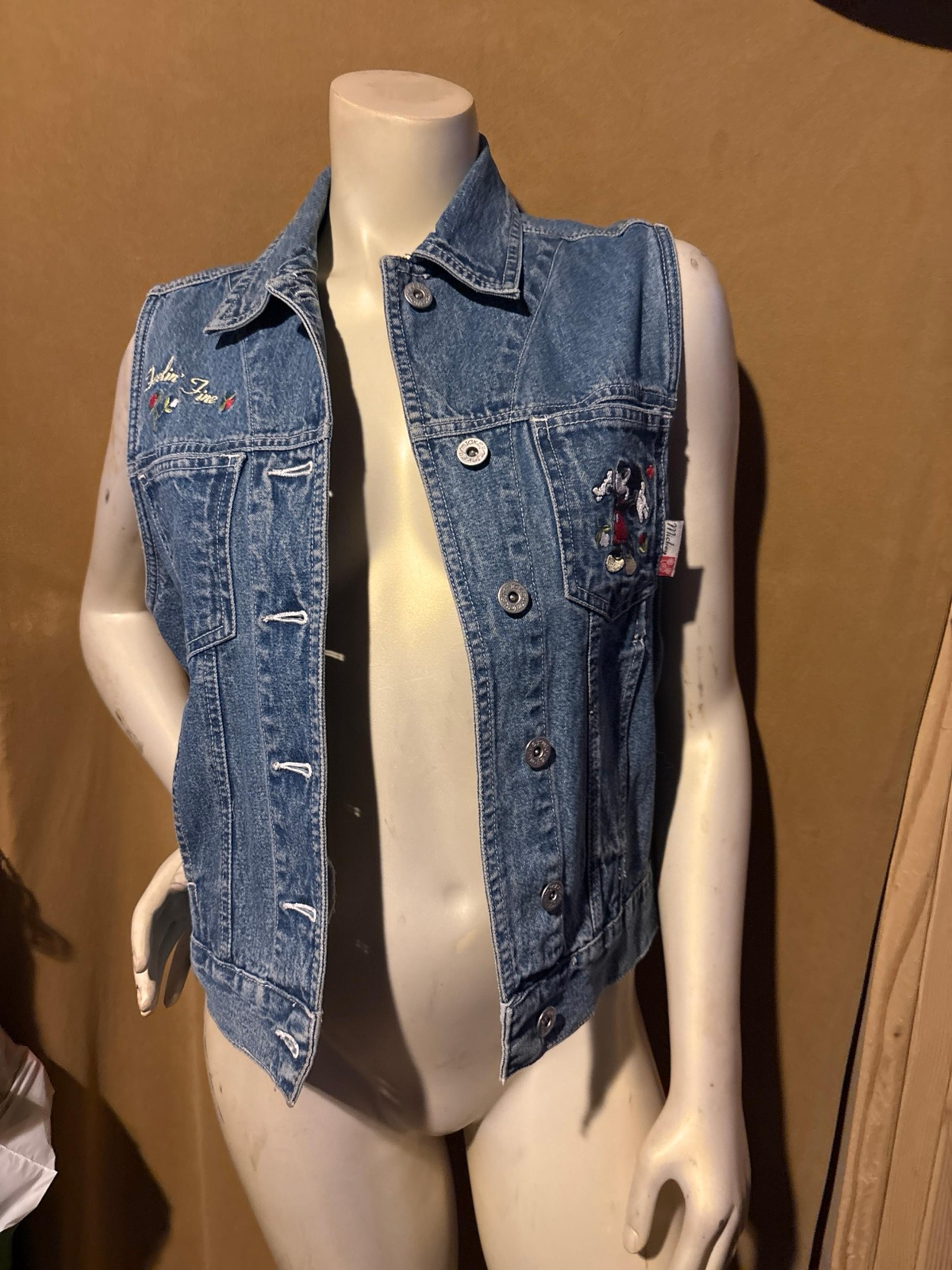 Womens Ladies Teens Vintage Unlimited Mickey Denim Vest Small