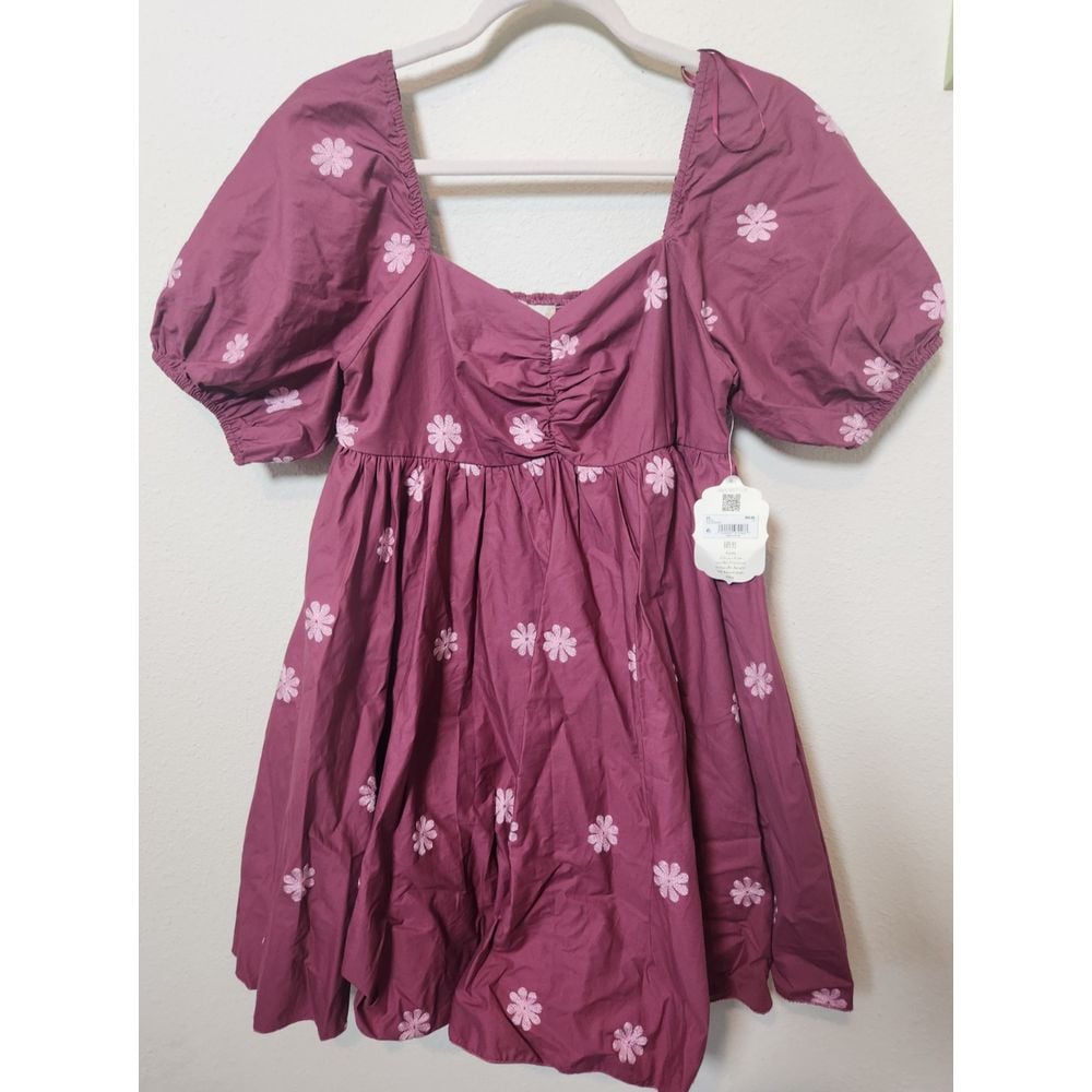 Altar'd State Crush Berry Puff Sleeve Dress Cottagecore Fairy Embroidered Medium