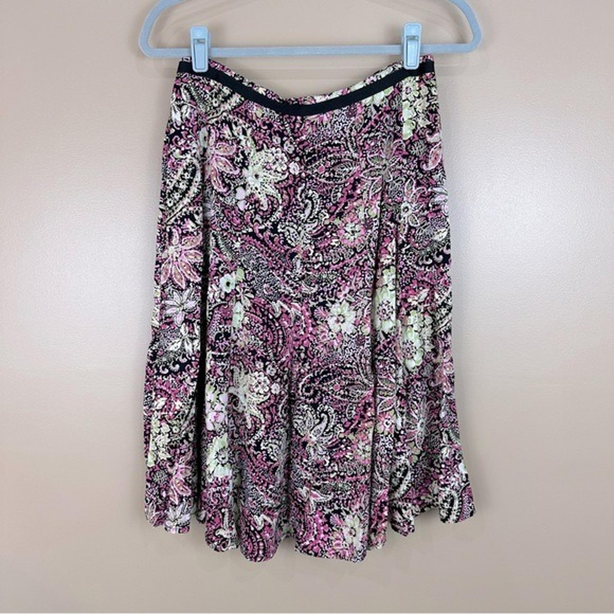 Christopher & Banks Black and Pink Floral Panel MIDI Skirt 8P