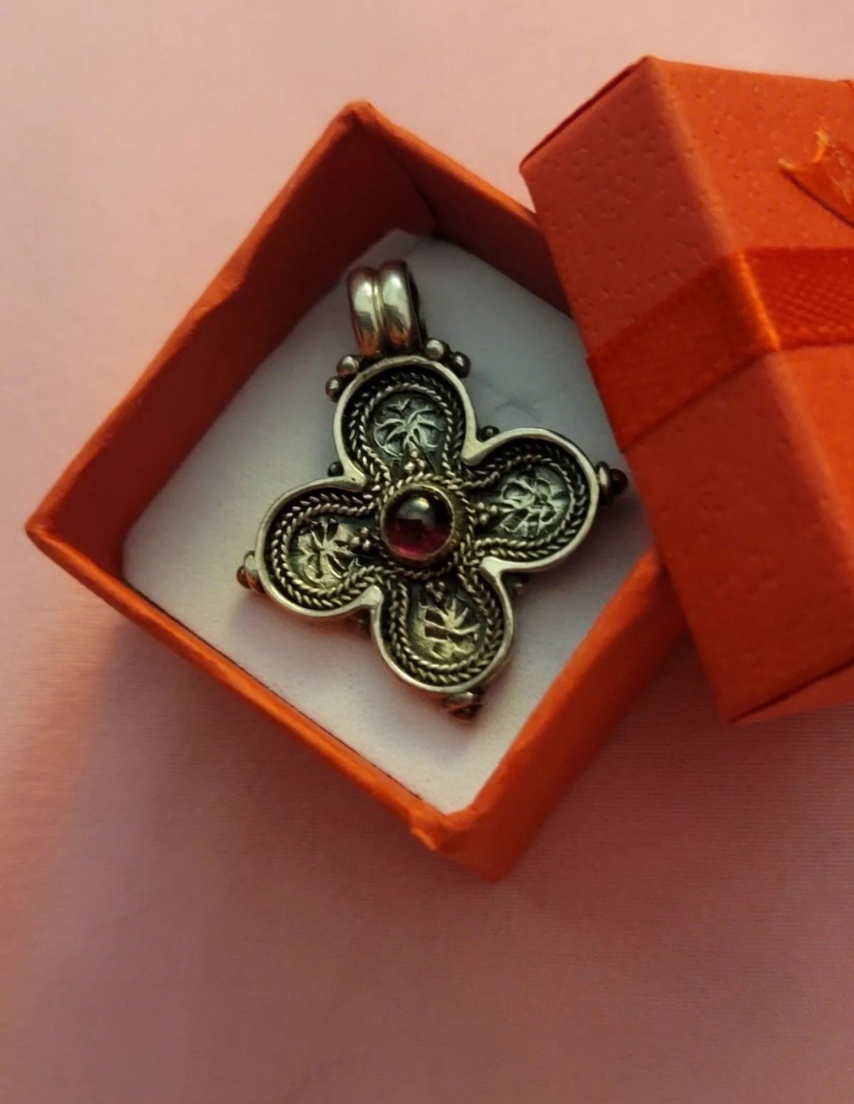 Krissos Silver 925 And Garnet Crucifix-Euphemia The Great-Greece. Krissos-RARE