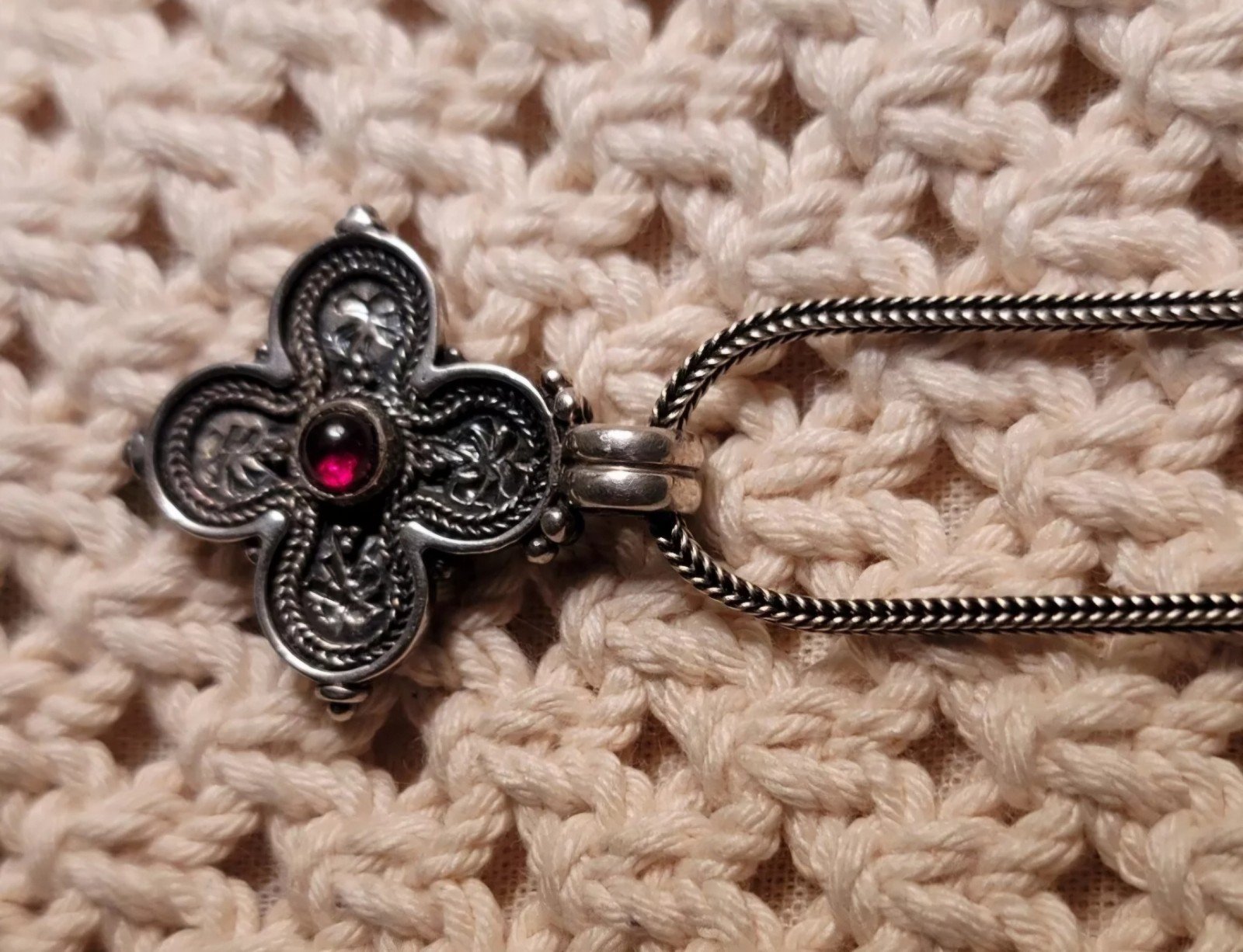 Krissos Silver 925 And Garnet Crucifix-Euphemia The Great-Greece. Krissos-RARE - detail