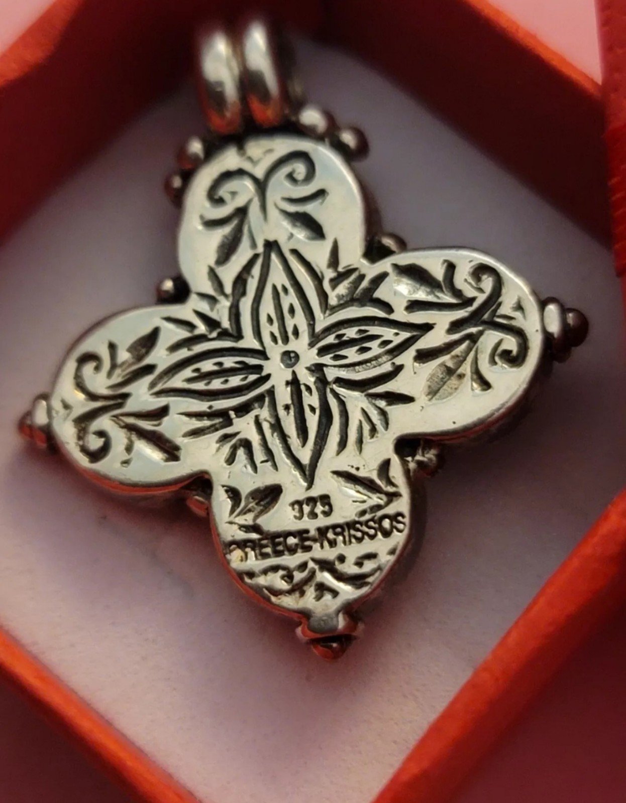 Krissos Silver 925 And Garnet Crucifix-Euphemia The Great-Greece. Krissos-RARE - detail