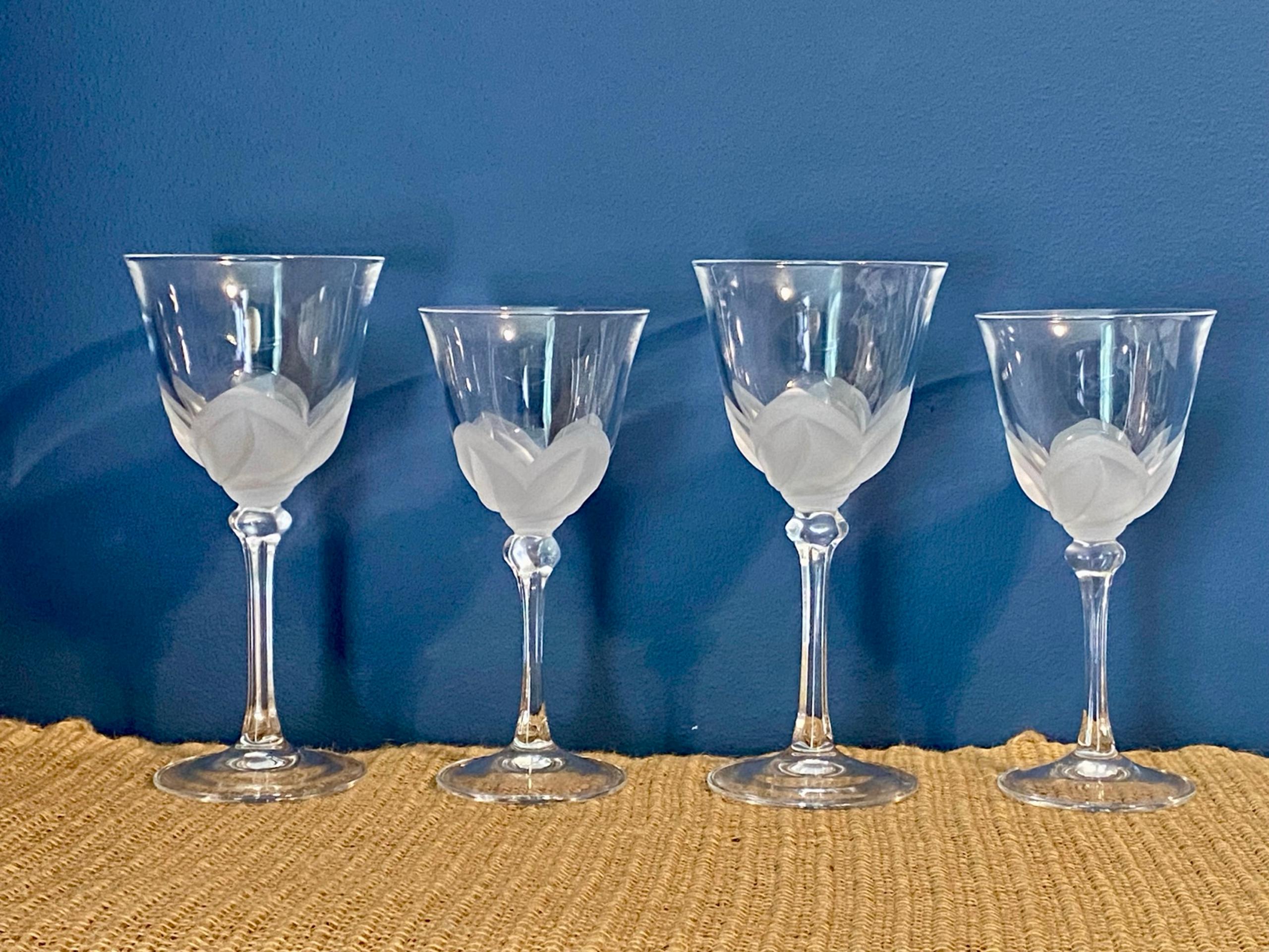 Cristal D'Arques Durand Florence Wine Glasses Frosted France Set Of 4