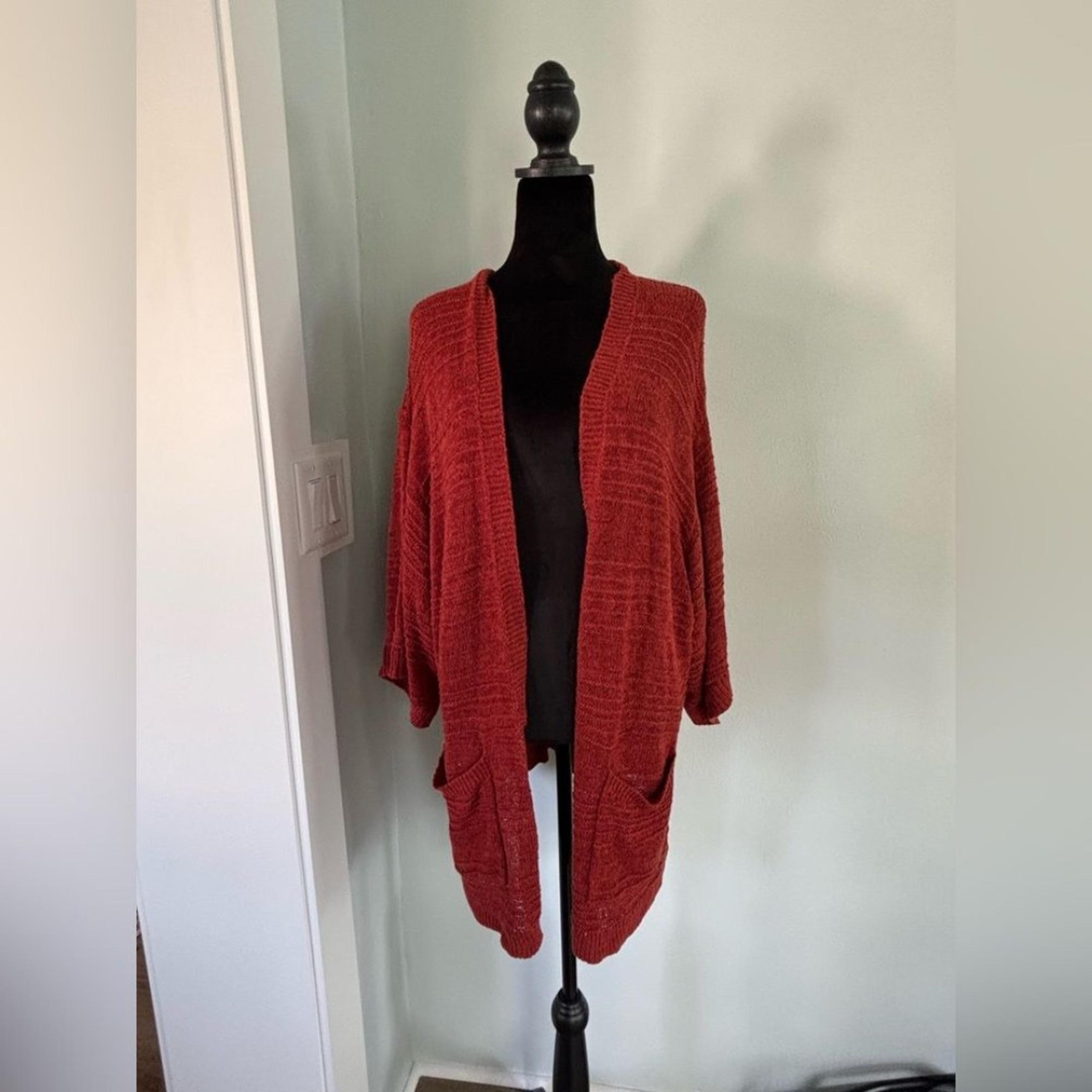 Old Navy red orange textured open front cardigan sweater xl women