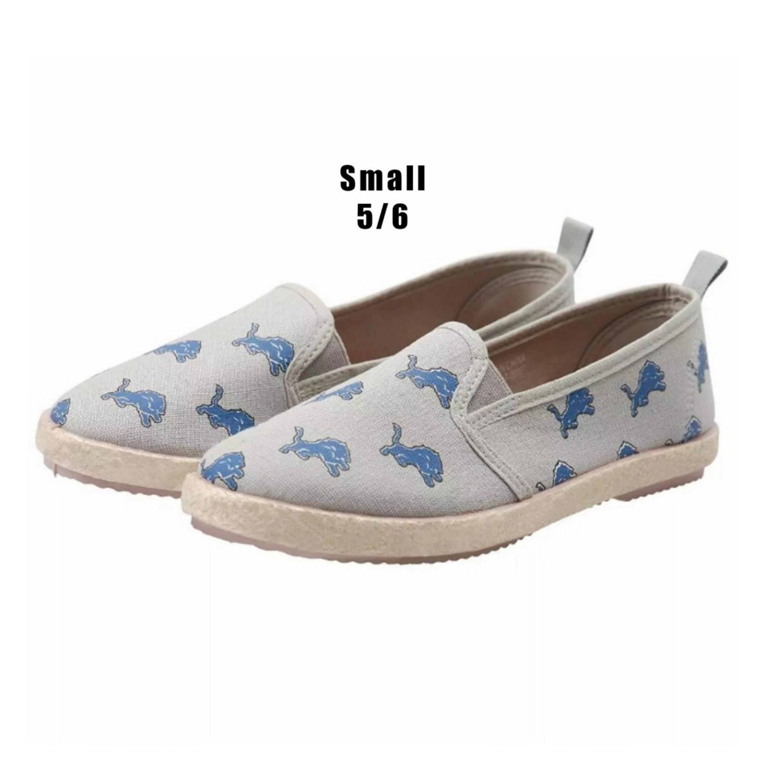 FOCO Women's Grey Blue NFL Detroit Lions Espadrille Canvas Slip On Shoes 5/6 NEW